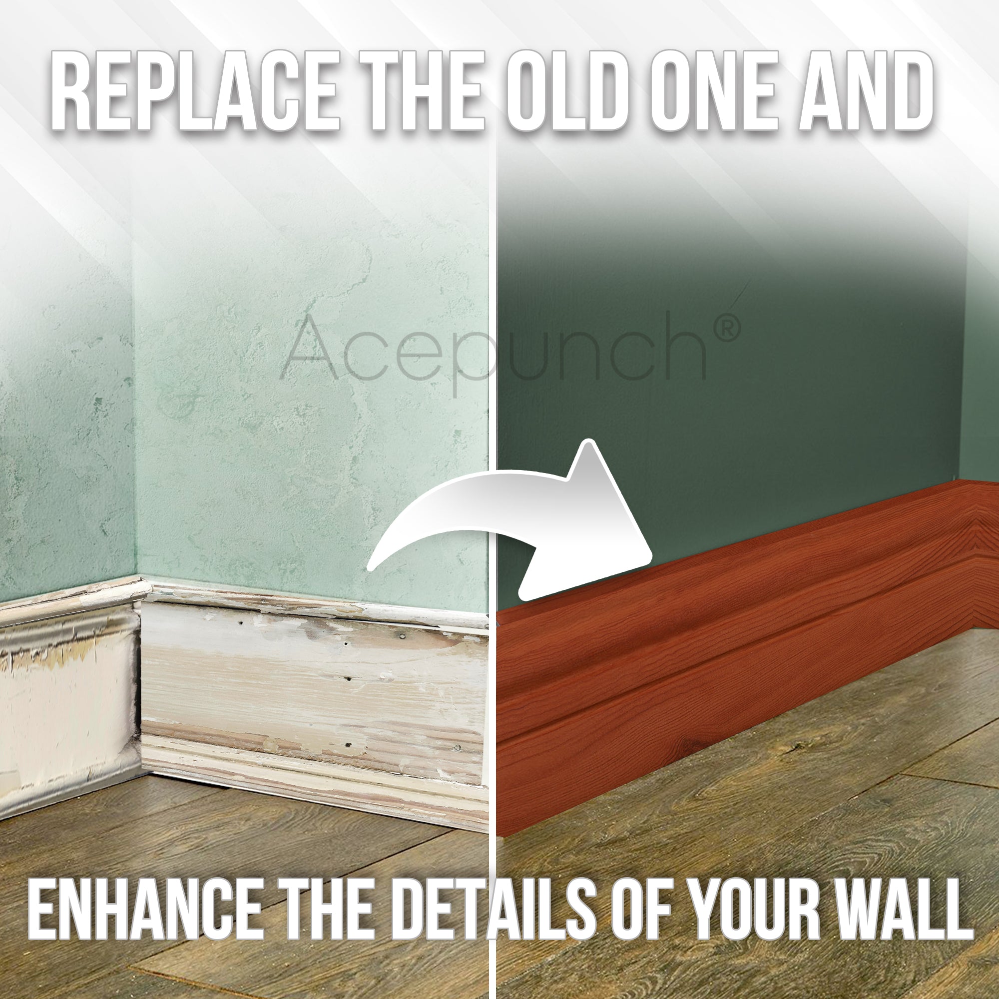 Acepunch Mahogany Rubber Wall Self-Adhesive Textured Finish Premium Baseboard Trim - AP1378