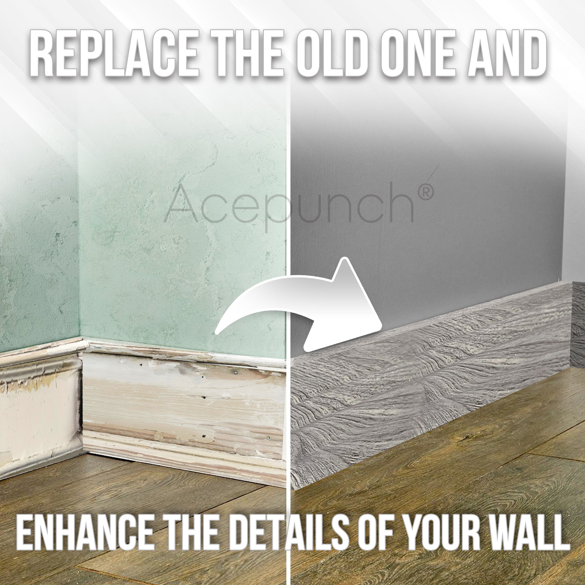 Acepunch Ash Wood Rubber Wall Self-Adhesive Textured Finish Premium Baseboard Trim - AP1376