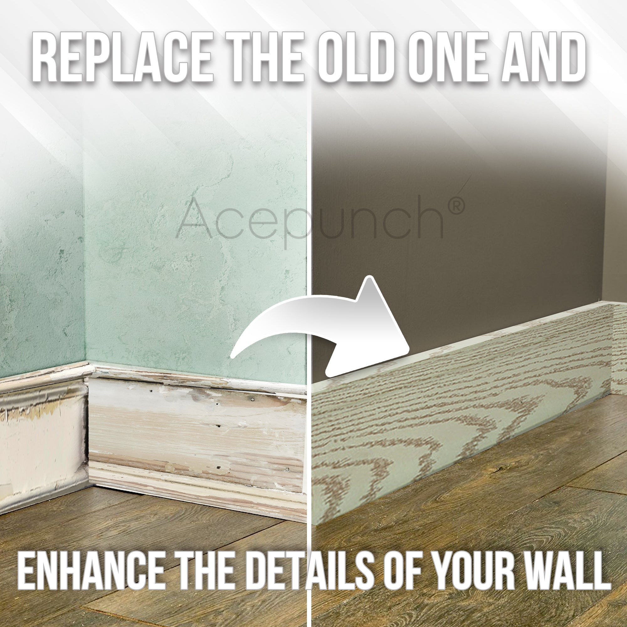 Acepunch Light Timber Rubber Wall Self-Adhesive Textured Finish Premium Baseboard Trim - AP1377