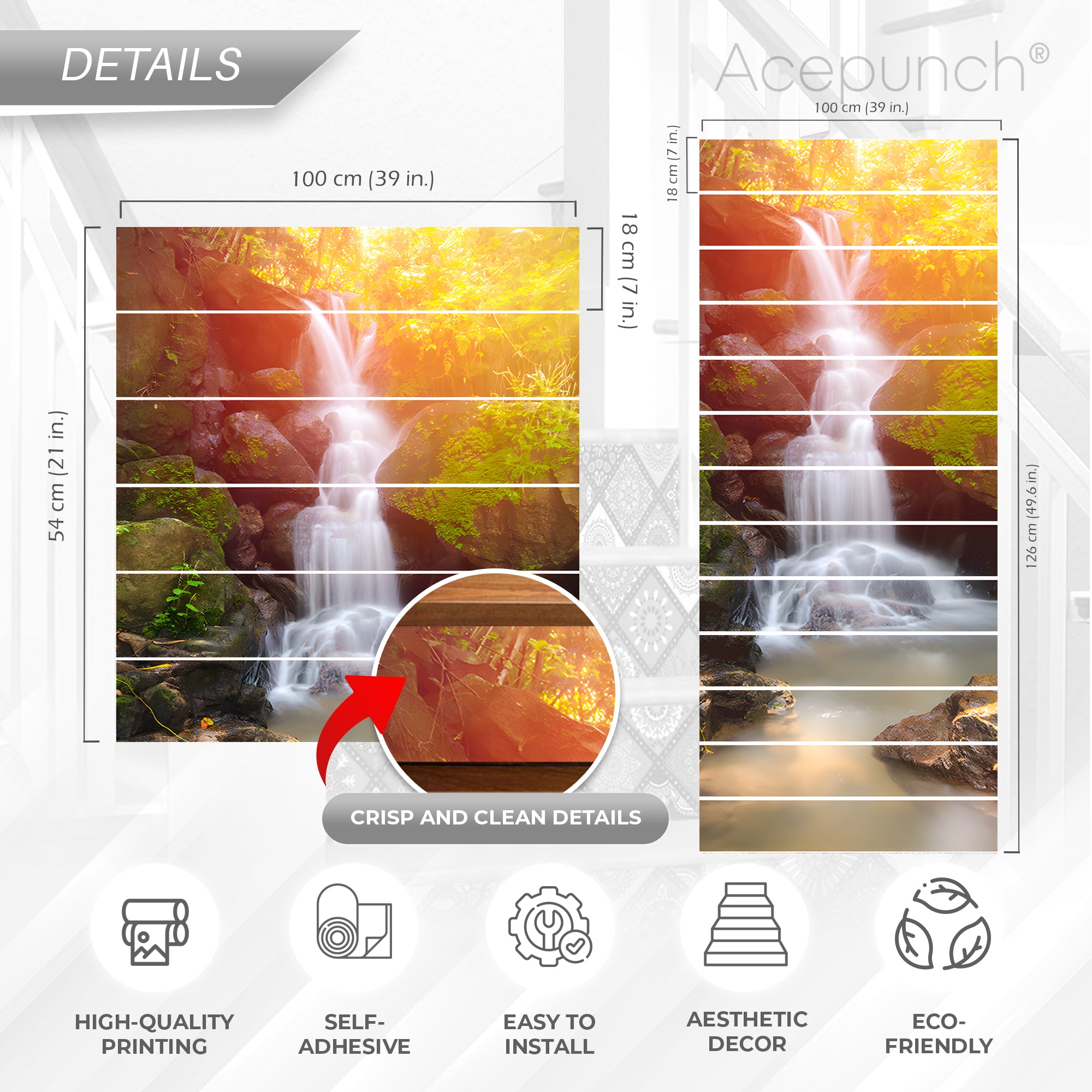 Acepunch Waterfall at Dusk Self-Adhesive Stairscase Sticker Strips - AP1415