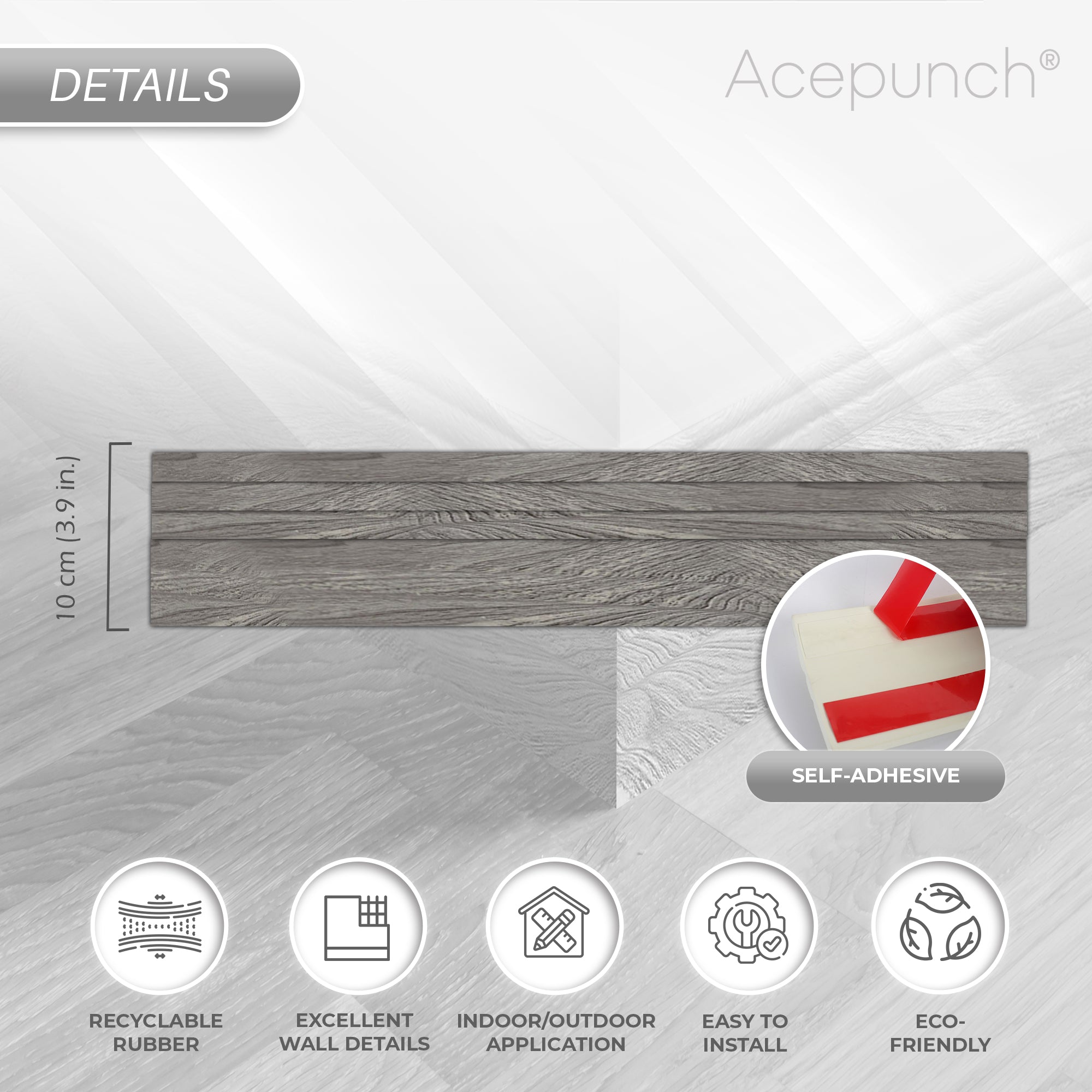 Acepunch Ash Wood Rubber Wall Self-Adhesive Textured Finish Premium Baseboard Trim - AP1376