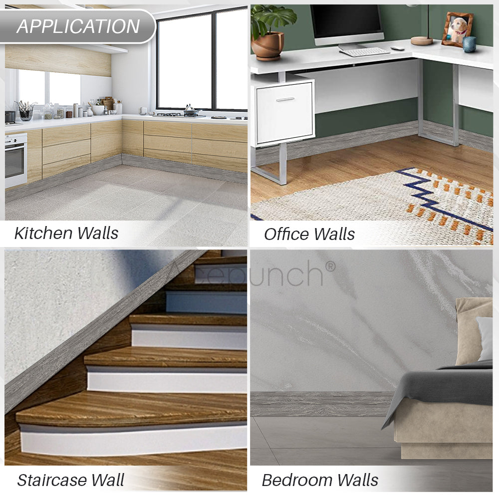 Acepunch Ash Wood Rubber Wall Self-Adhesive Textured Finish Premium Baseboard Trim - AP1376