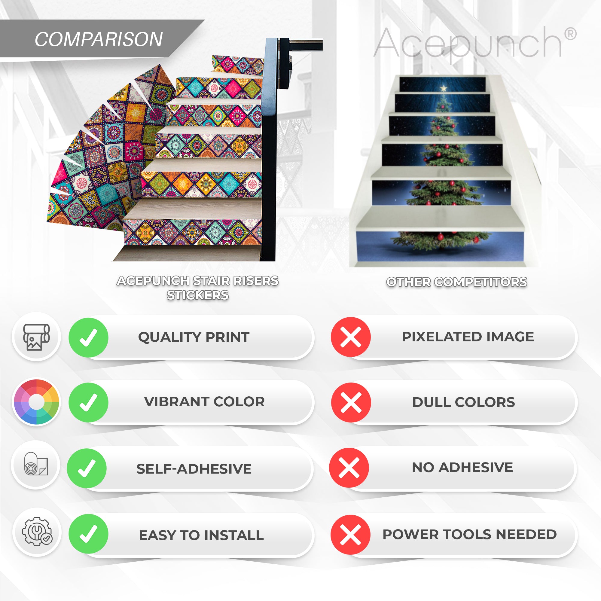Acepunch Moroccan Pattern Self-Adhesive Stairscase Sticker Strips - AP1409