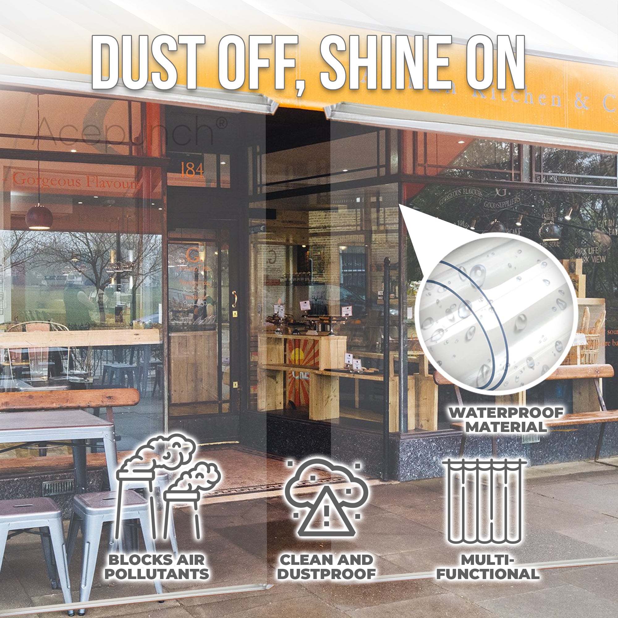 Acepunch Outdoor Dustproof and Waterproof Transparent PVC Roller Blinds Curtains for Restaurant, Hotel, Stores - AP1451