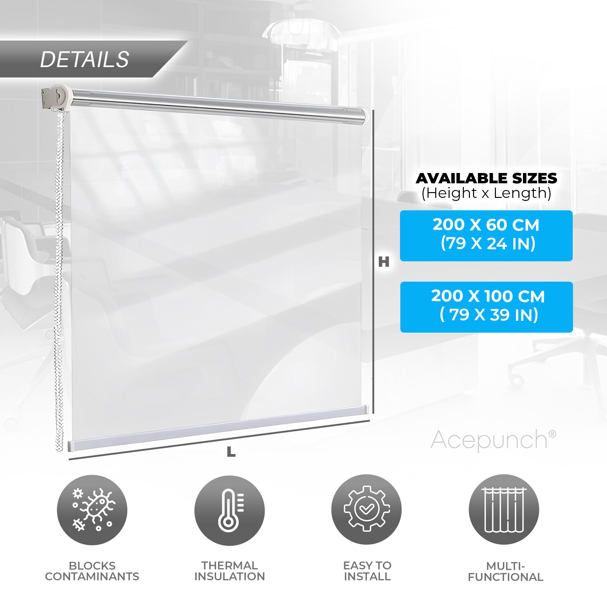 Acepunch Outdoor Dustproof and Waterproof Transparent PVC Roller Blinds Curtains for Restaurant, Hotel, Stores - AP1451