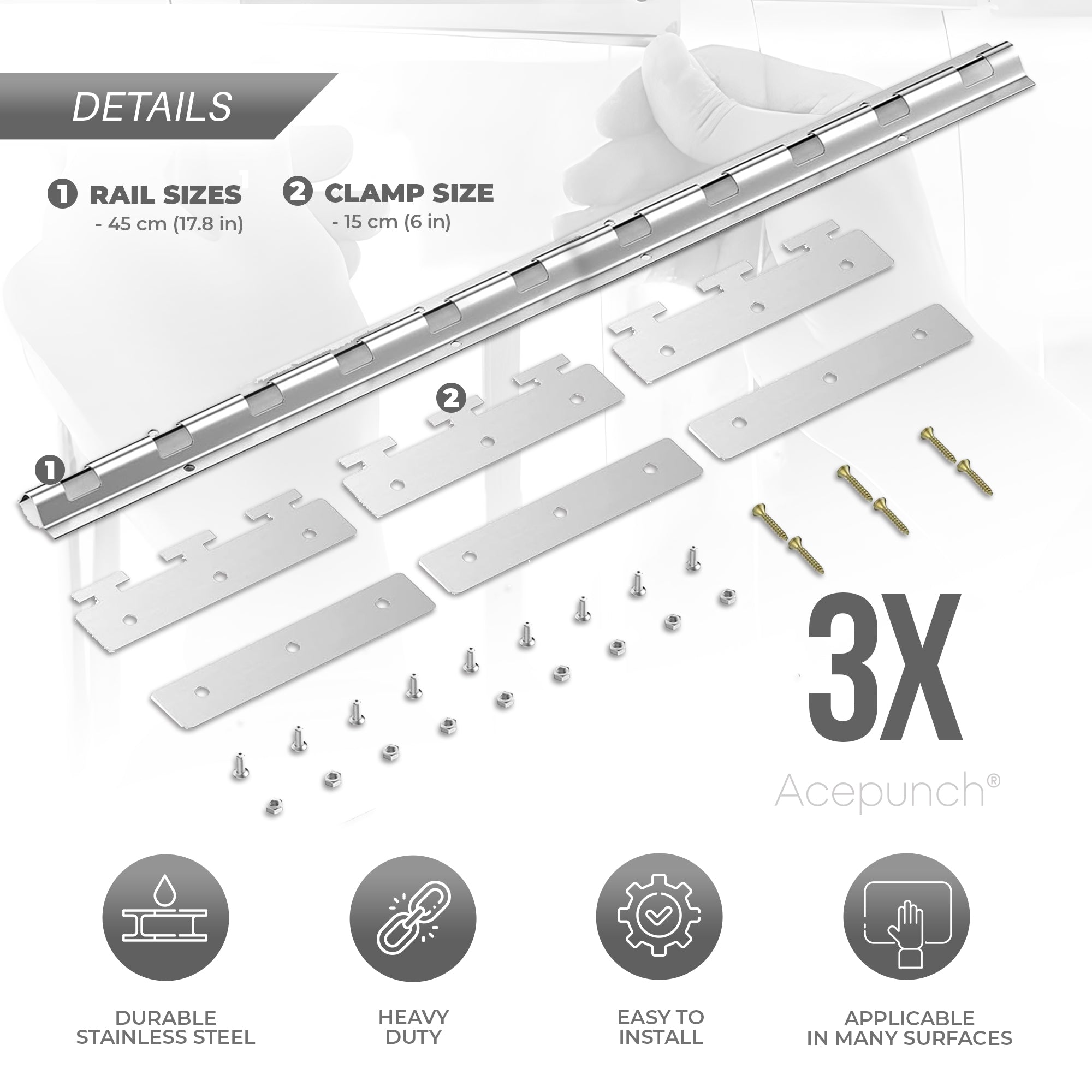 Heavy Duty, Rustproof, Easy to Install Precision Mounting Brackets for Plastic Vinyl Strips - AP1450