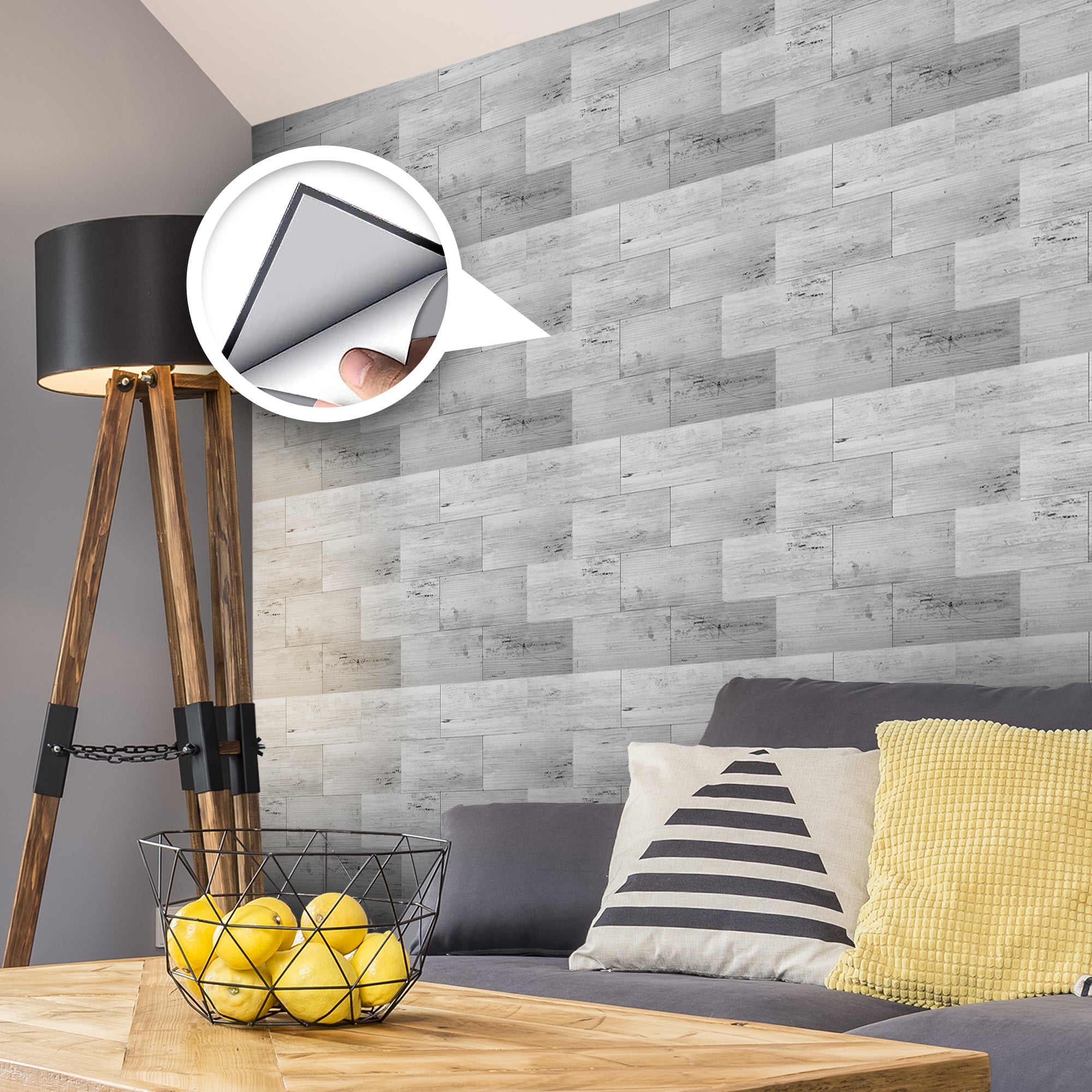 Acepunch Gray Timber Adhesive Peel and Stick PVC Tile Backsplash - AP1343