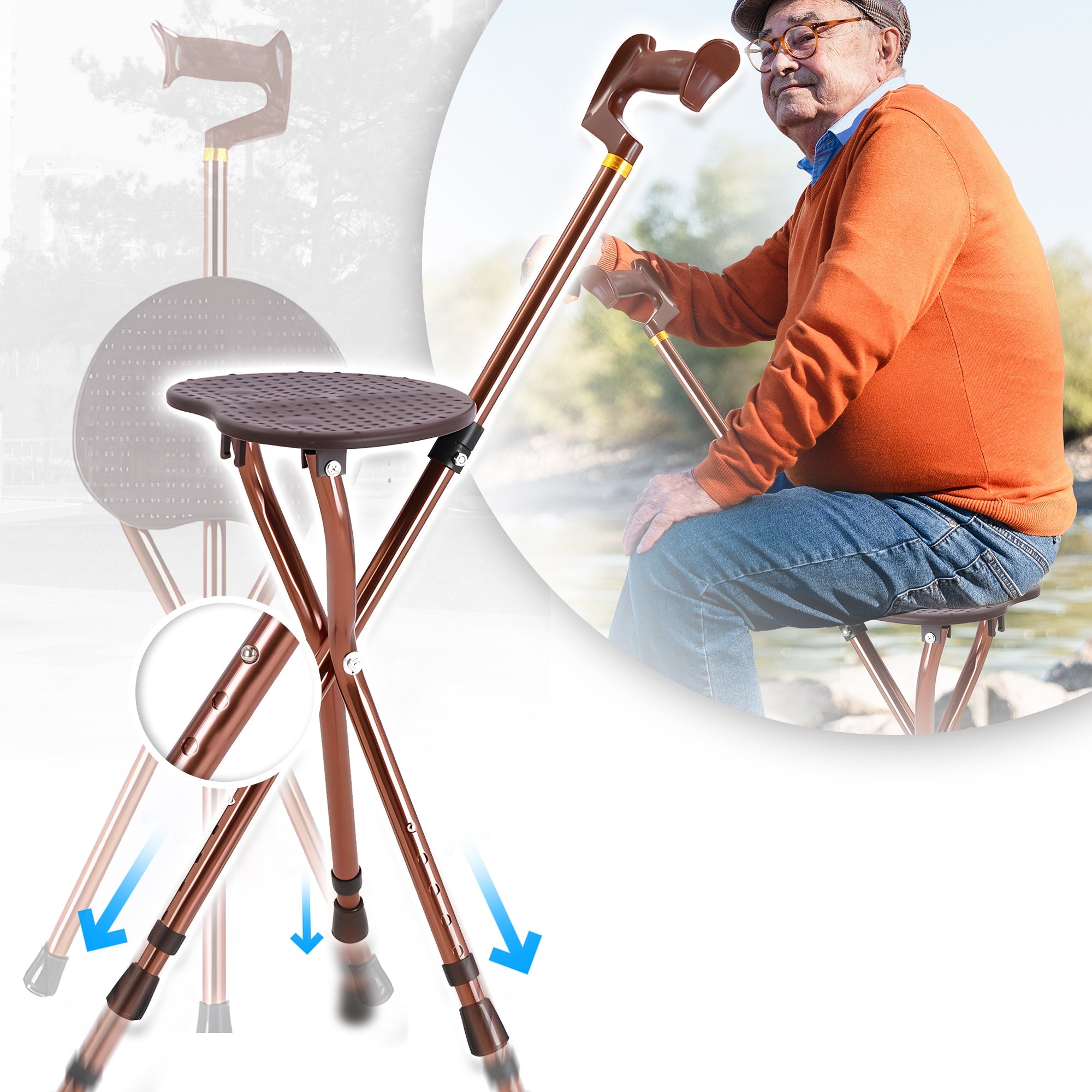 Walking Aid Multifunctional and Adjustable Folding Cane Seat - MO30010