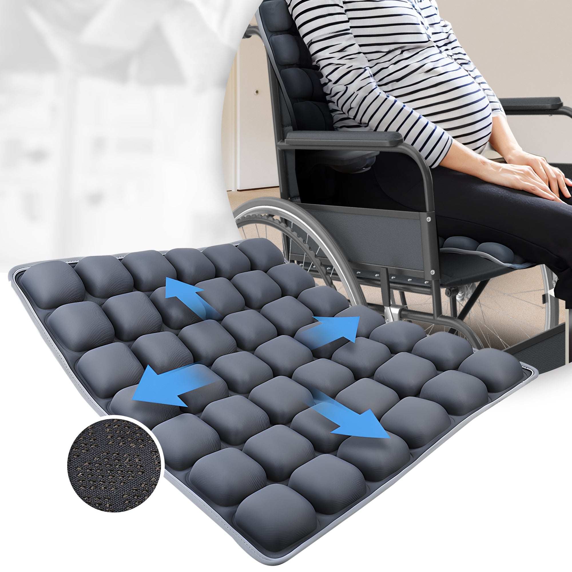 2-in-1 Inflatable 3D Ergonomic Wheelchair Cushion for Pressure Relief and Cooling Comfort- MO30011