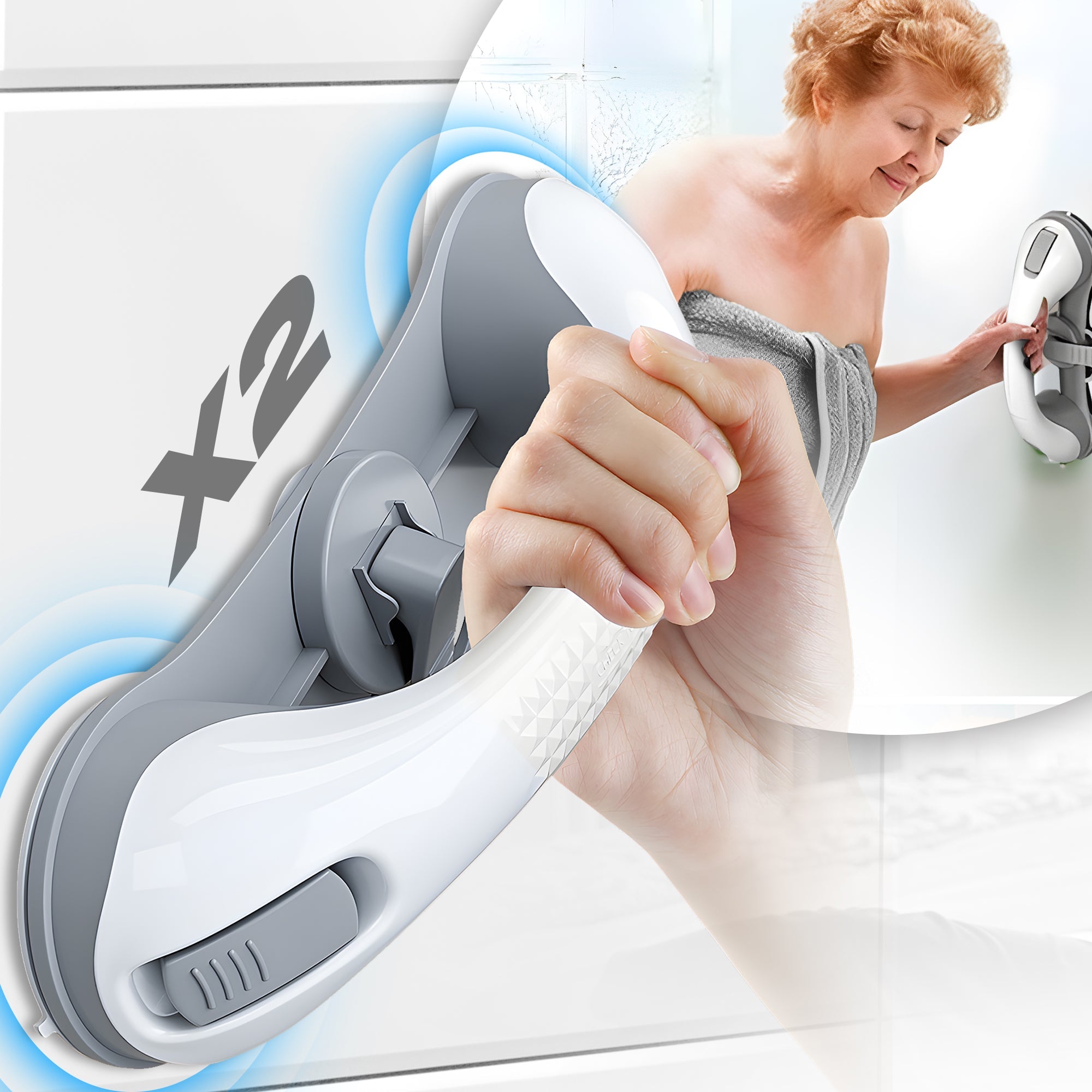 Bathroom Safety Essential 2 Packs Secure Grip Triple- Ultra Suction Rail with Non-slip Grip- MO30013
