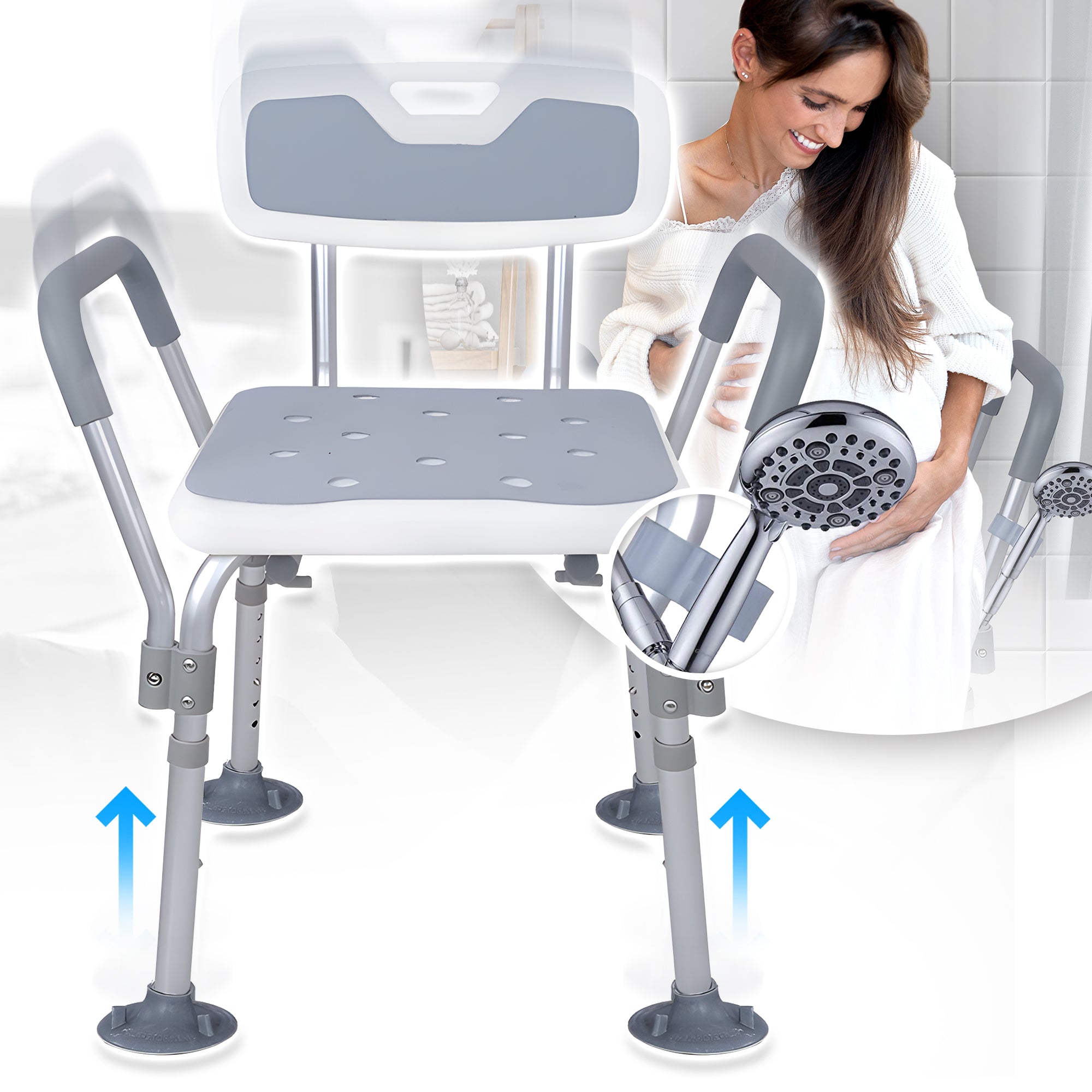 Comfortable, Safe, and Adjustable Anti-Slip Ergonomic Shower Chair with Shower Head Holder - MO30006