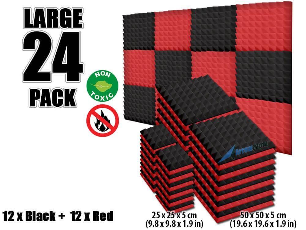 Arrowzoom Pyramid Series Acoustic Foam - Black x Red Bundle - KK1034 - Size: 24 Pieces
