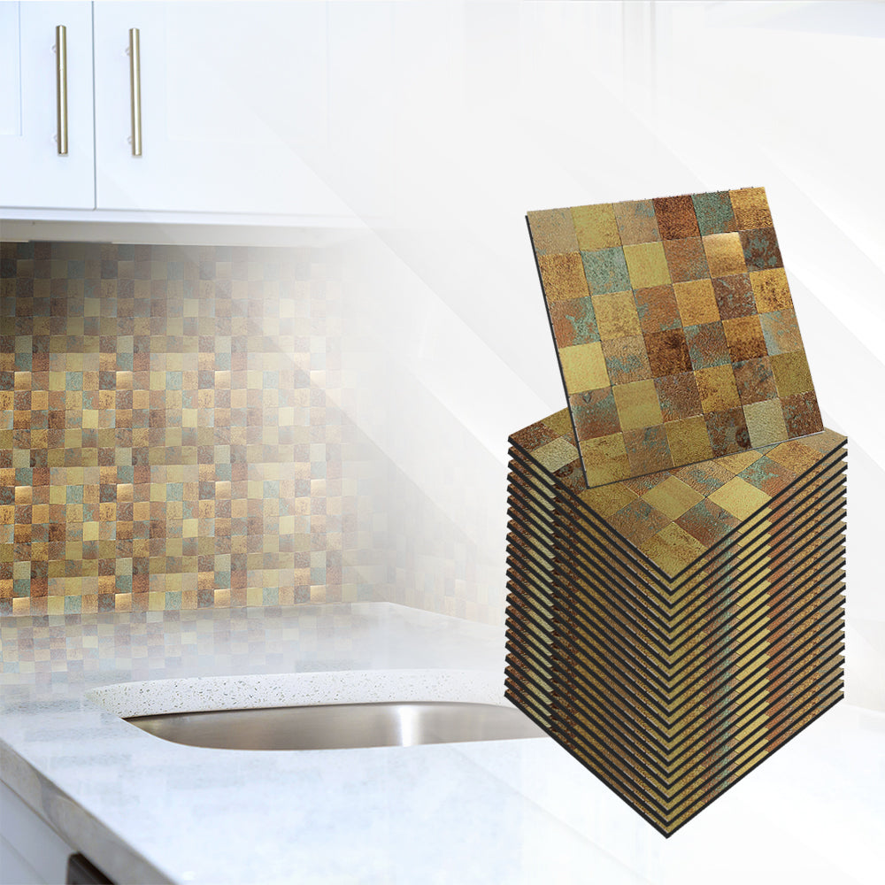 Acepunch Rustic Style Adhesive Peel and Stick Aluminum Metal Tile Backsplash - AP1341