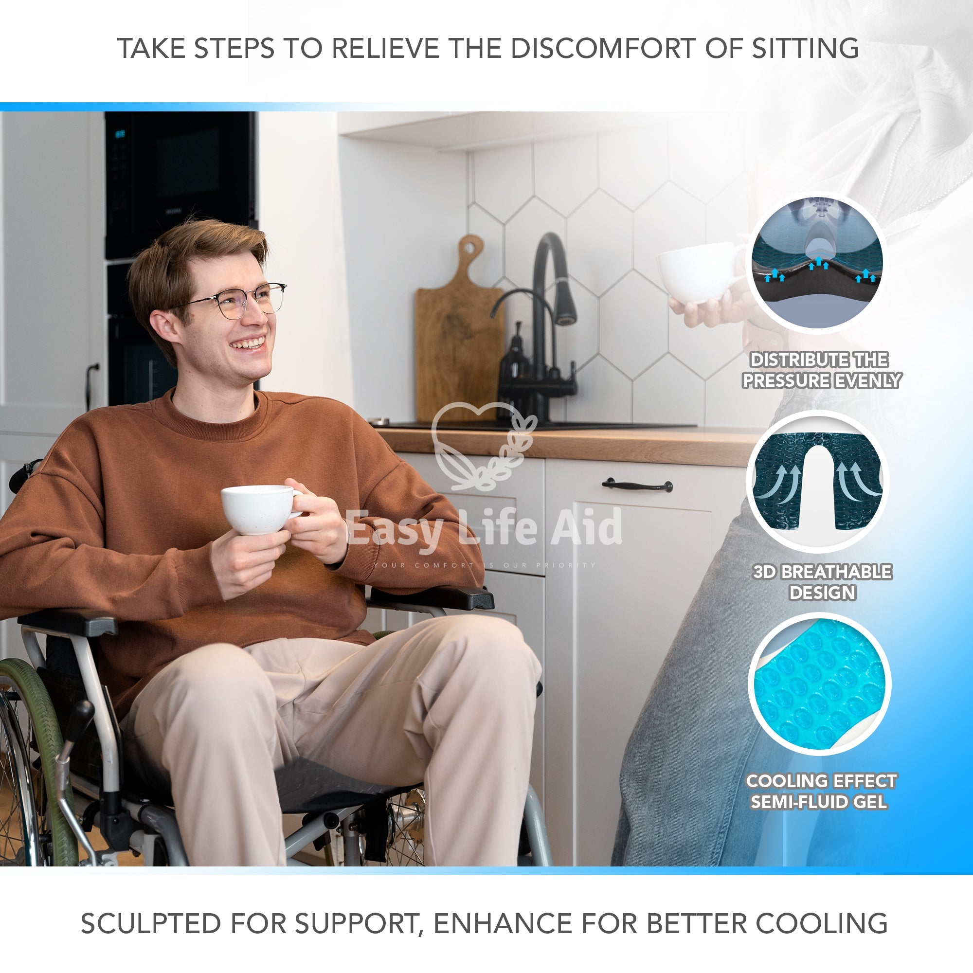 Advanced 3D Ergonomic Cooling Gel Seat Cushion for Enhanced Comfort - MO30008