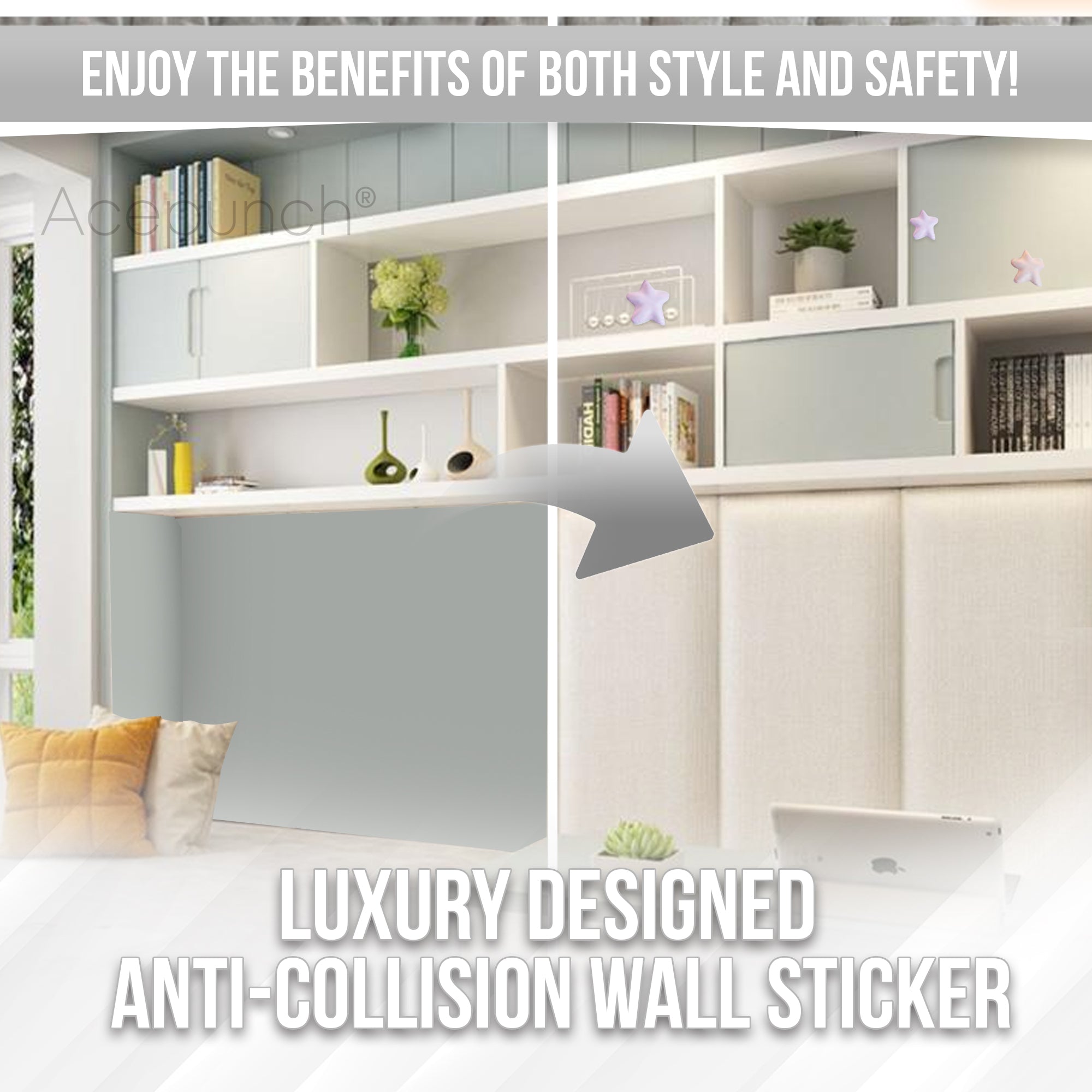 Acepunch Luxury Leather Fabric Cotton Wall Anti Collision Headboard - AP1366
