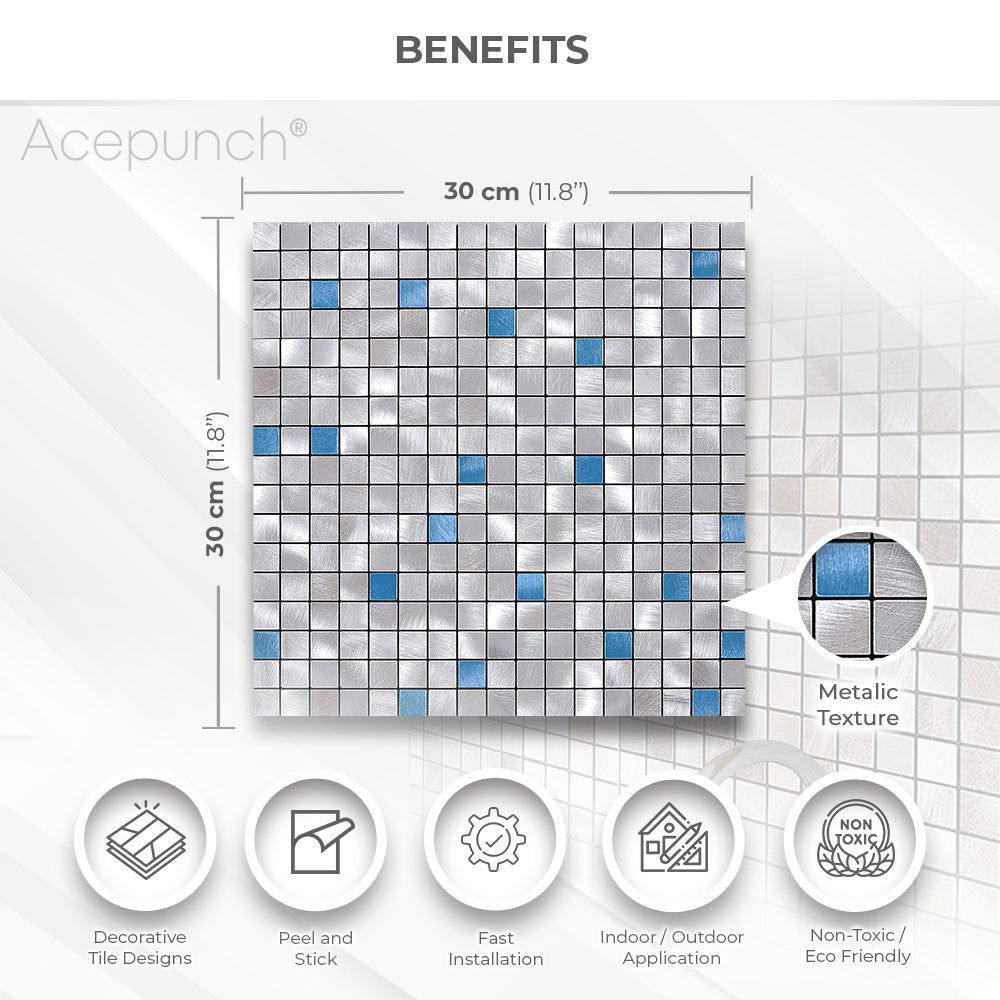 Acepunch Pacific Mosaic Adhesive Peel and Stick Aluminum Metal Tile Backsplash - AP1340