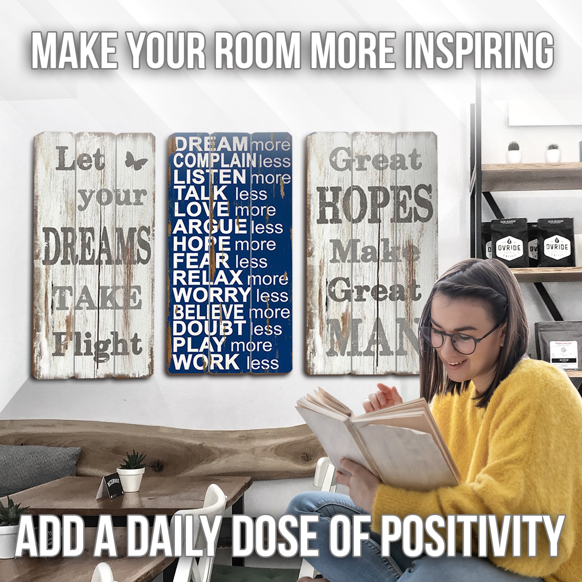 Acepunch Retro Hanging Wood Board Wall Art Decor Motivational Design - AP1386