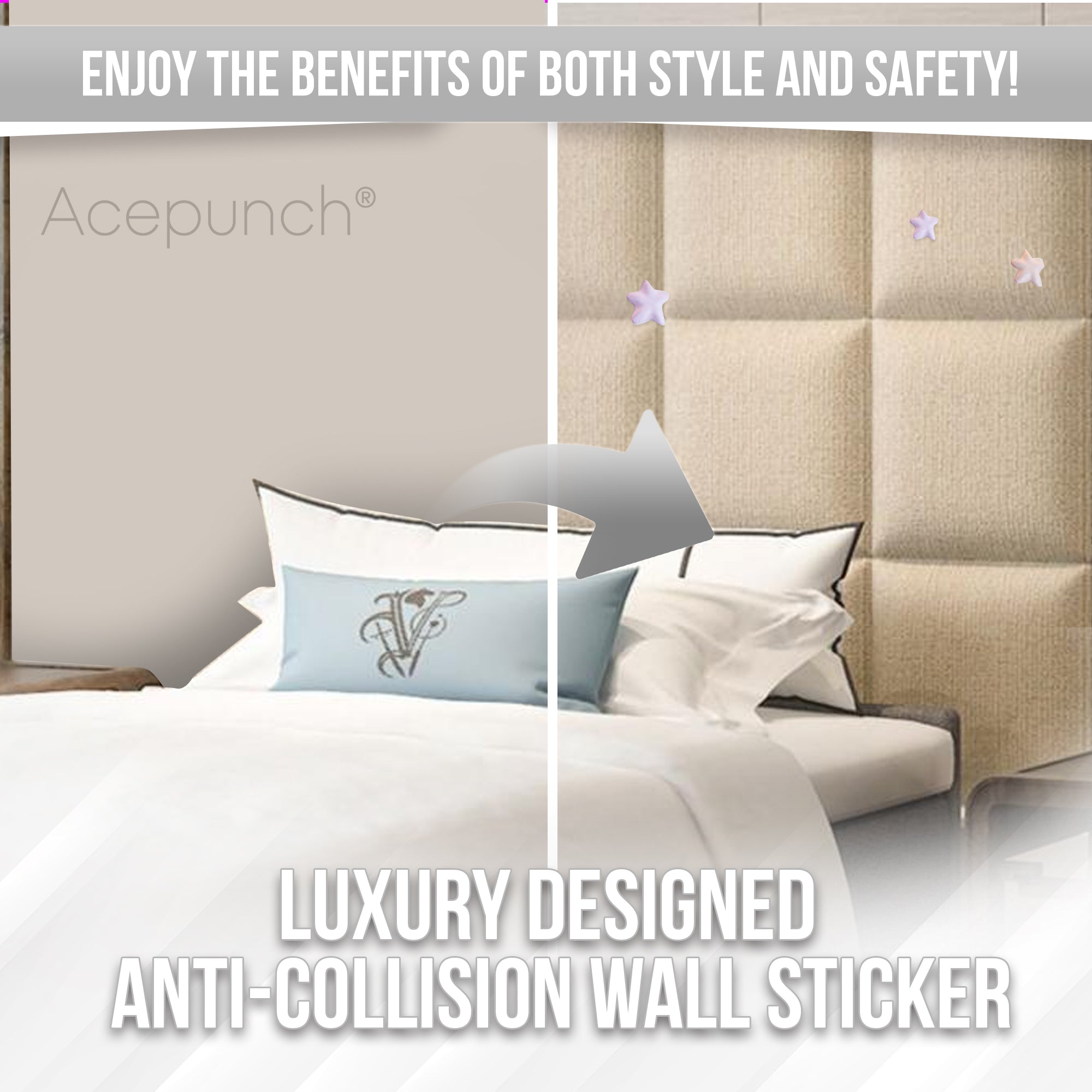 Acepunch Color Combination Luxury Leather Fabric Cotton Wall Anti Collision Headboard - AP1367