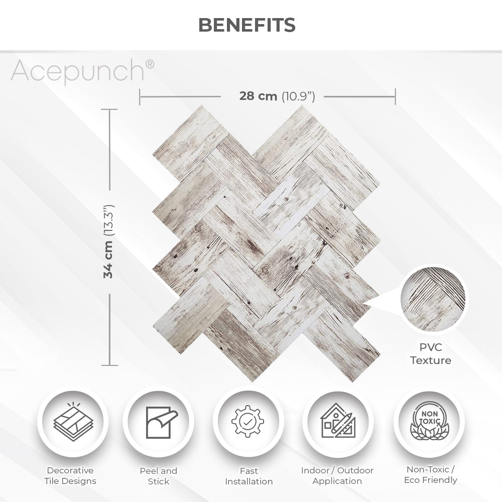 Acepunch M-Mosaic Old Wood Adhesive Peel and Stick PVC Tile Backsplash - AP1346