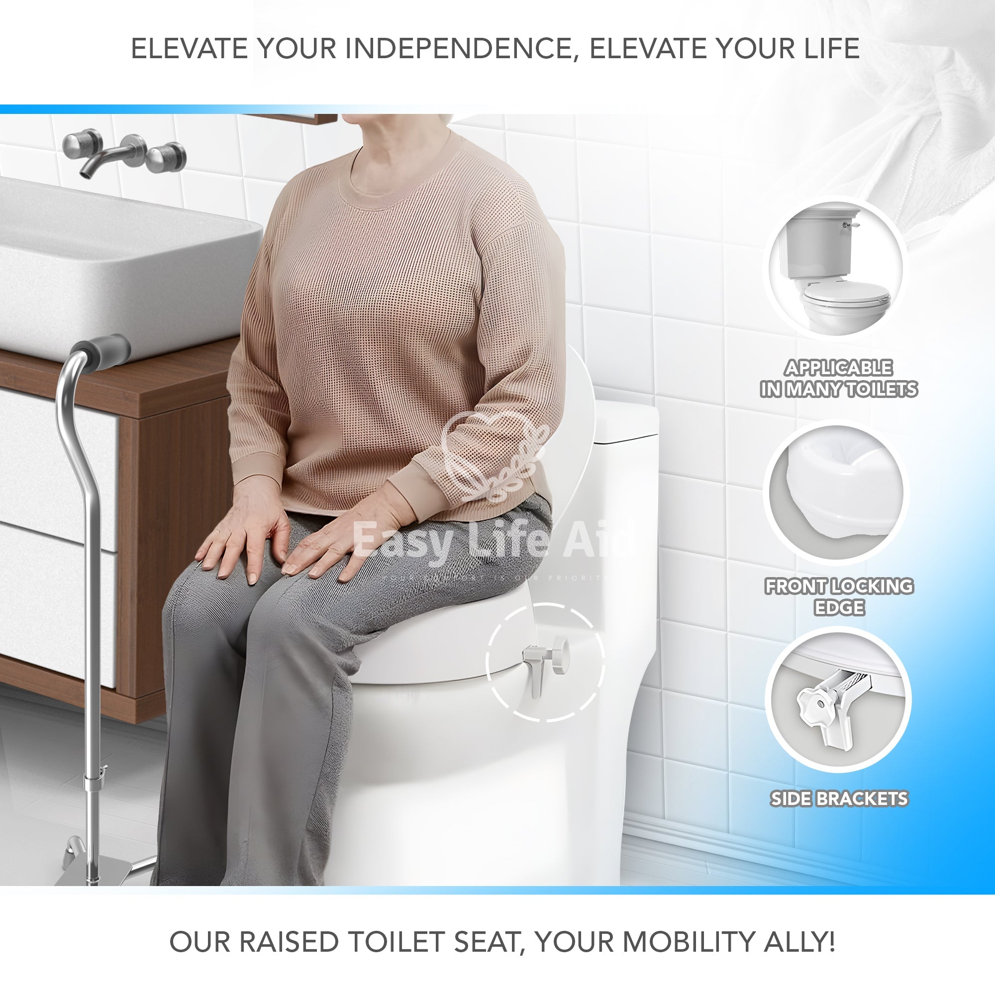 2 / 6 Inches Ergonomic Raised Toilet Seat with Lid - MO30004