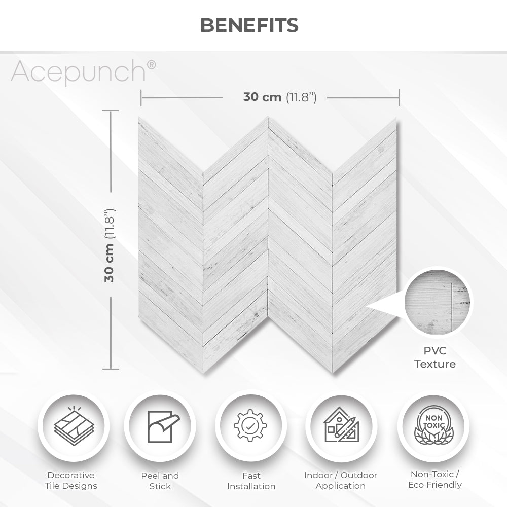 Acepunch W-Mosaic White Plank Adhesive Peel and Stick PVC Tile Backsplash - AP1347