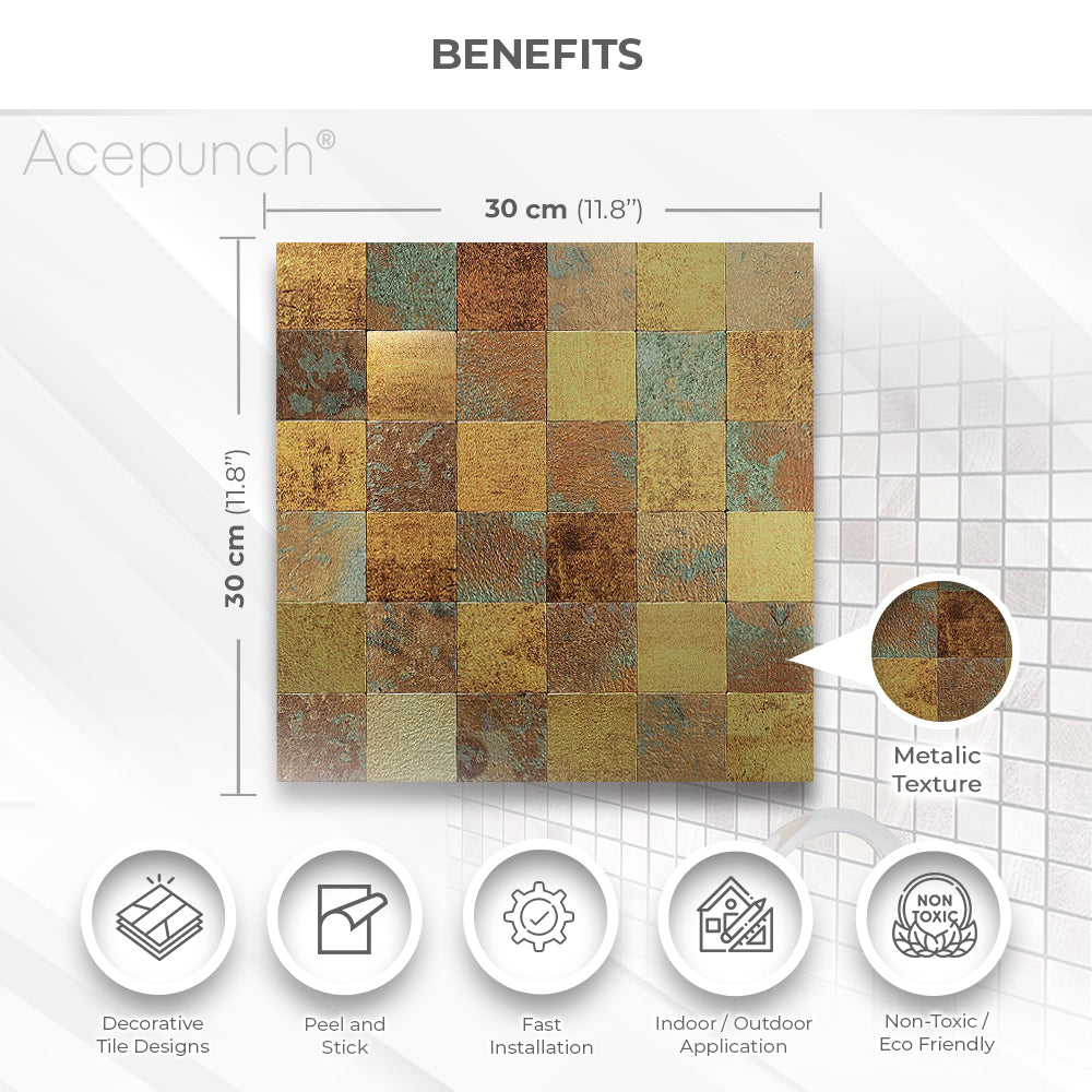 Acepunch Rustic Style Adhesive Peel and Stick Aluminum Metal Tile Backsplash - AP1341