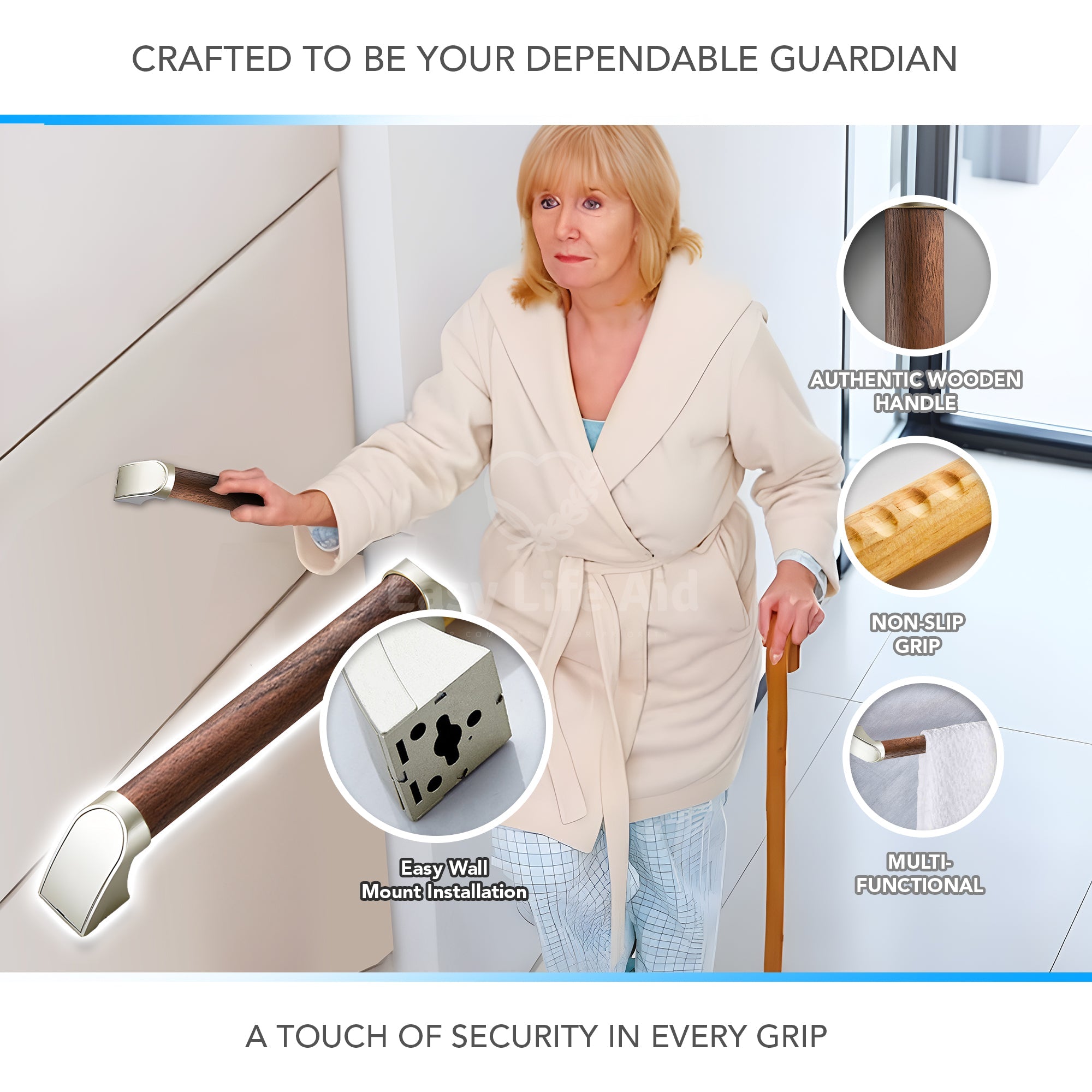 Wall-Mounted Non-Slip Indoor Wooden Handrail for Safety and Enhance Mobility - MO30005