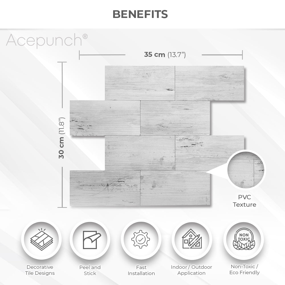 Acepunch Gray Timber Adhesive Peel and Stick PVC Tile Backsplash - AP1343