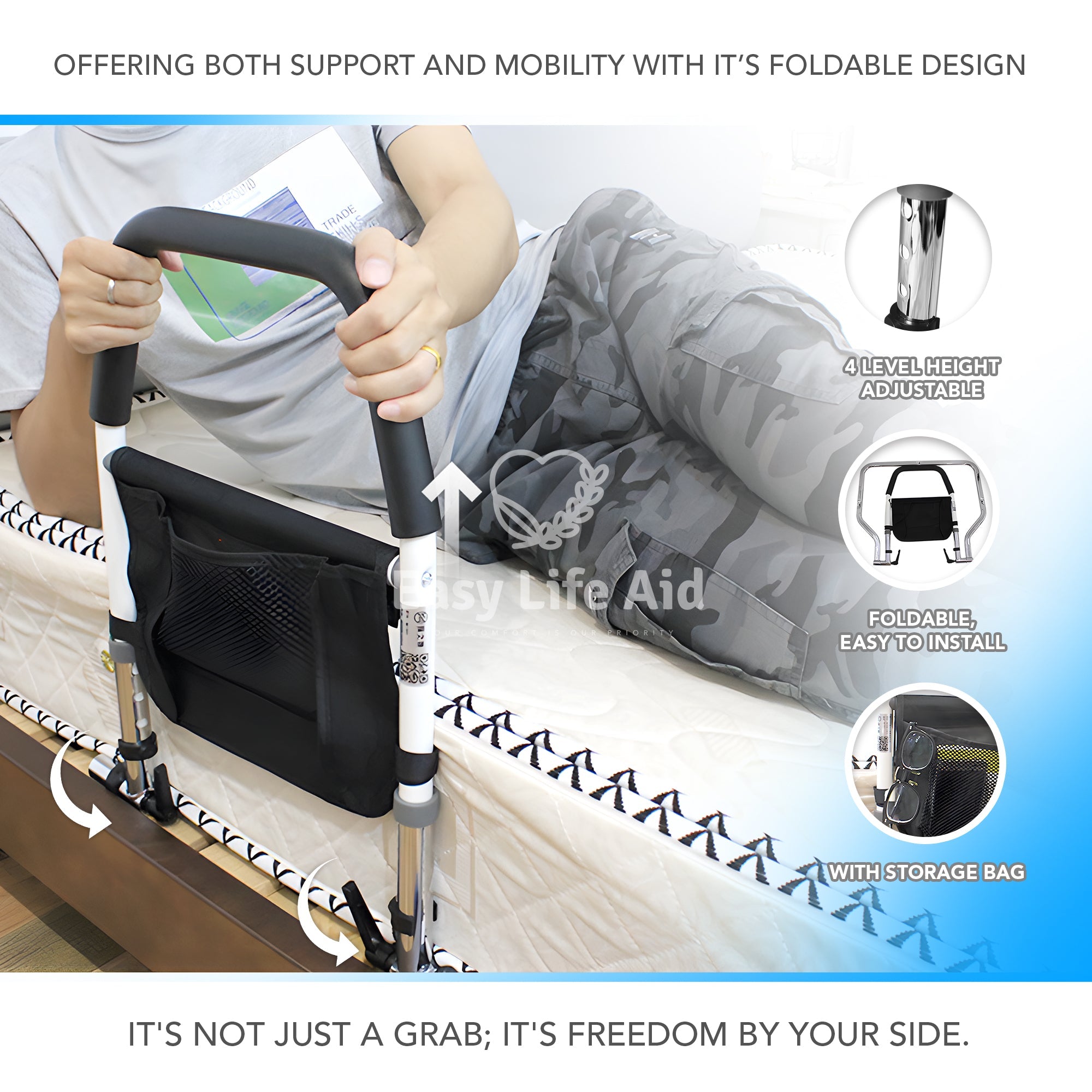Convenient Portable Foldable Bedside Grab for Easy Mobility - MO30001