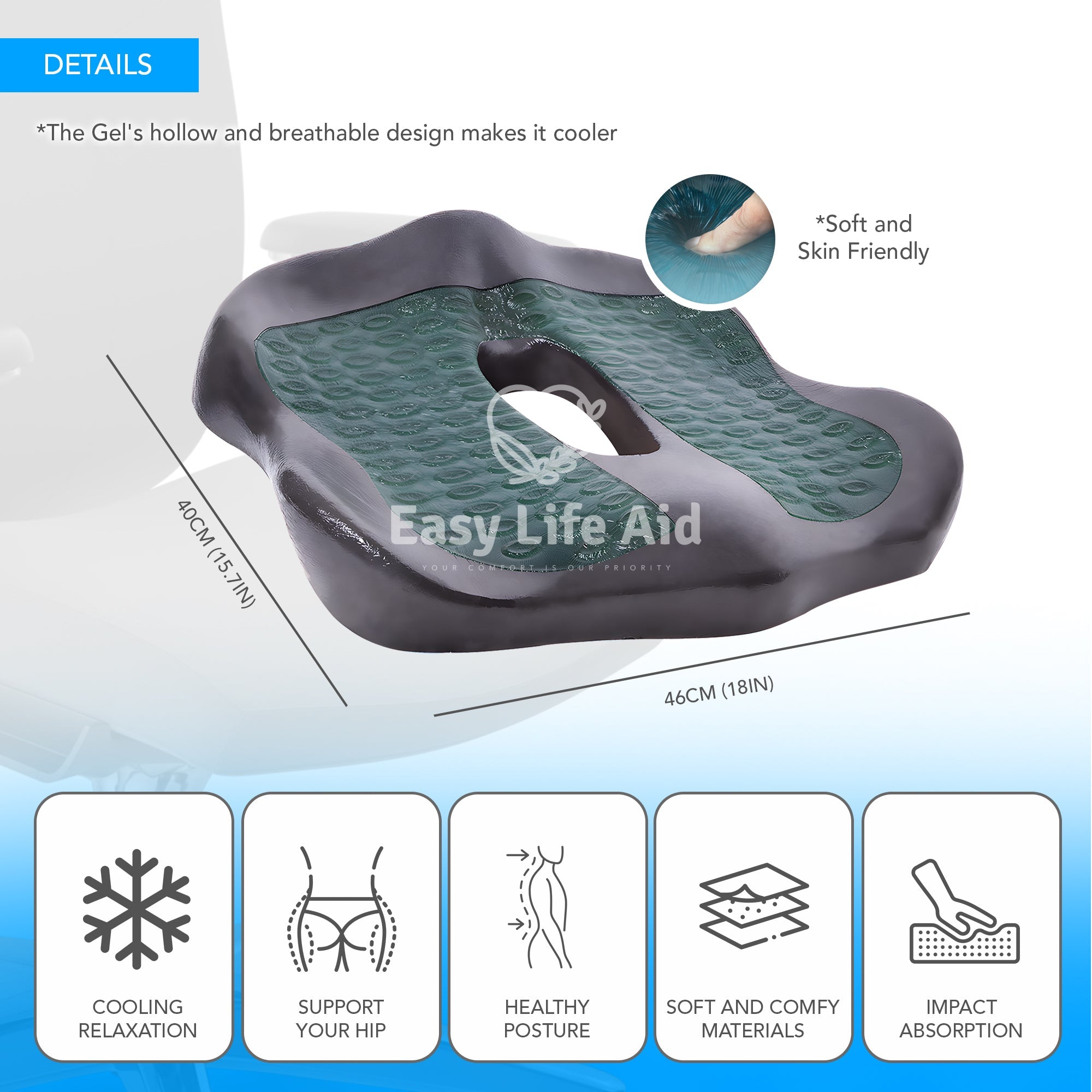 Advanced 3D Ergonomic Cooling Gel Seat Cushion for Enhanced Comfort - MO30008