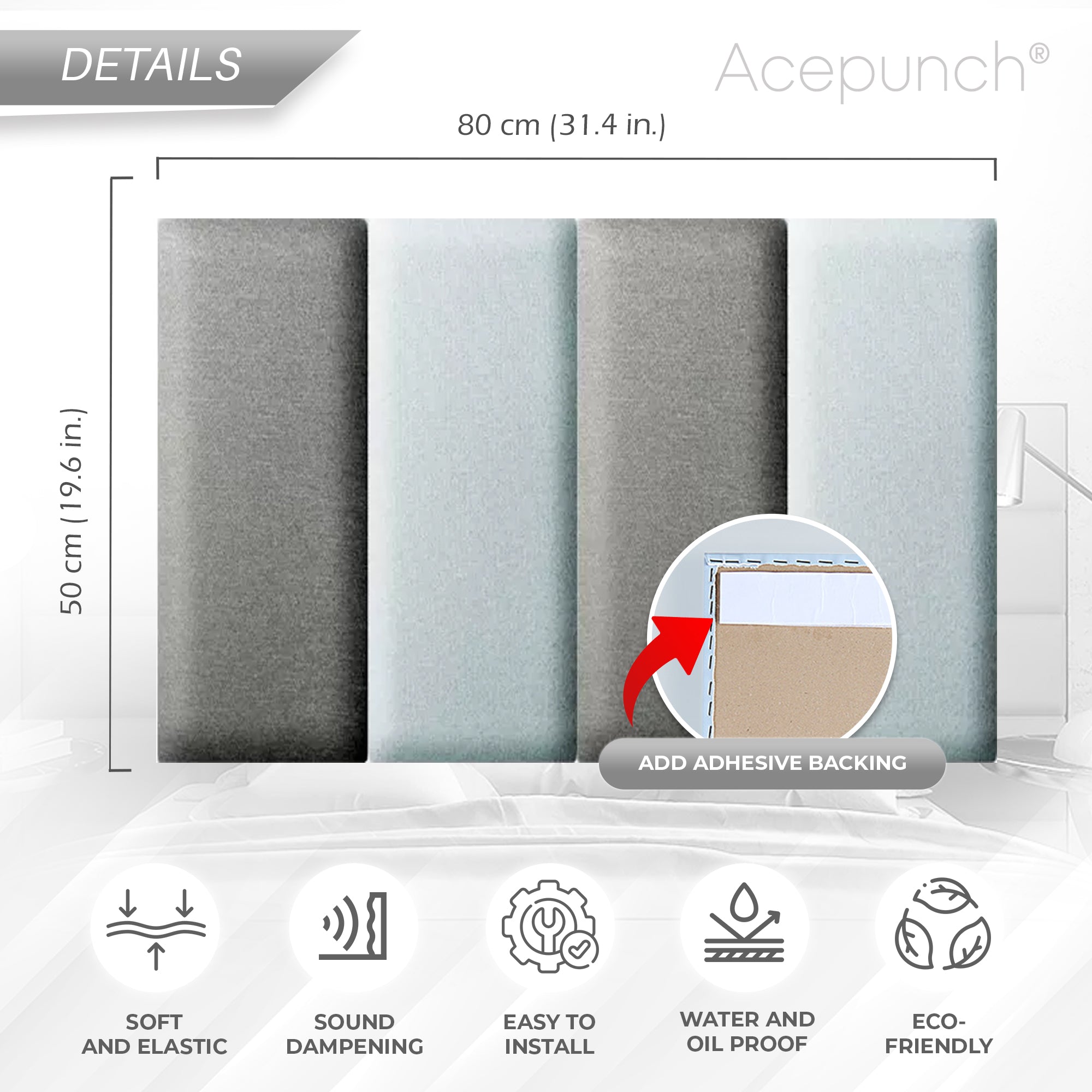 Acepunch Color Combination Luxury Leather Fabric Cotton Wall Anti Collision Headboard - AP1367