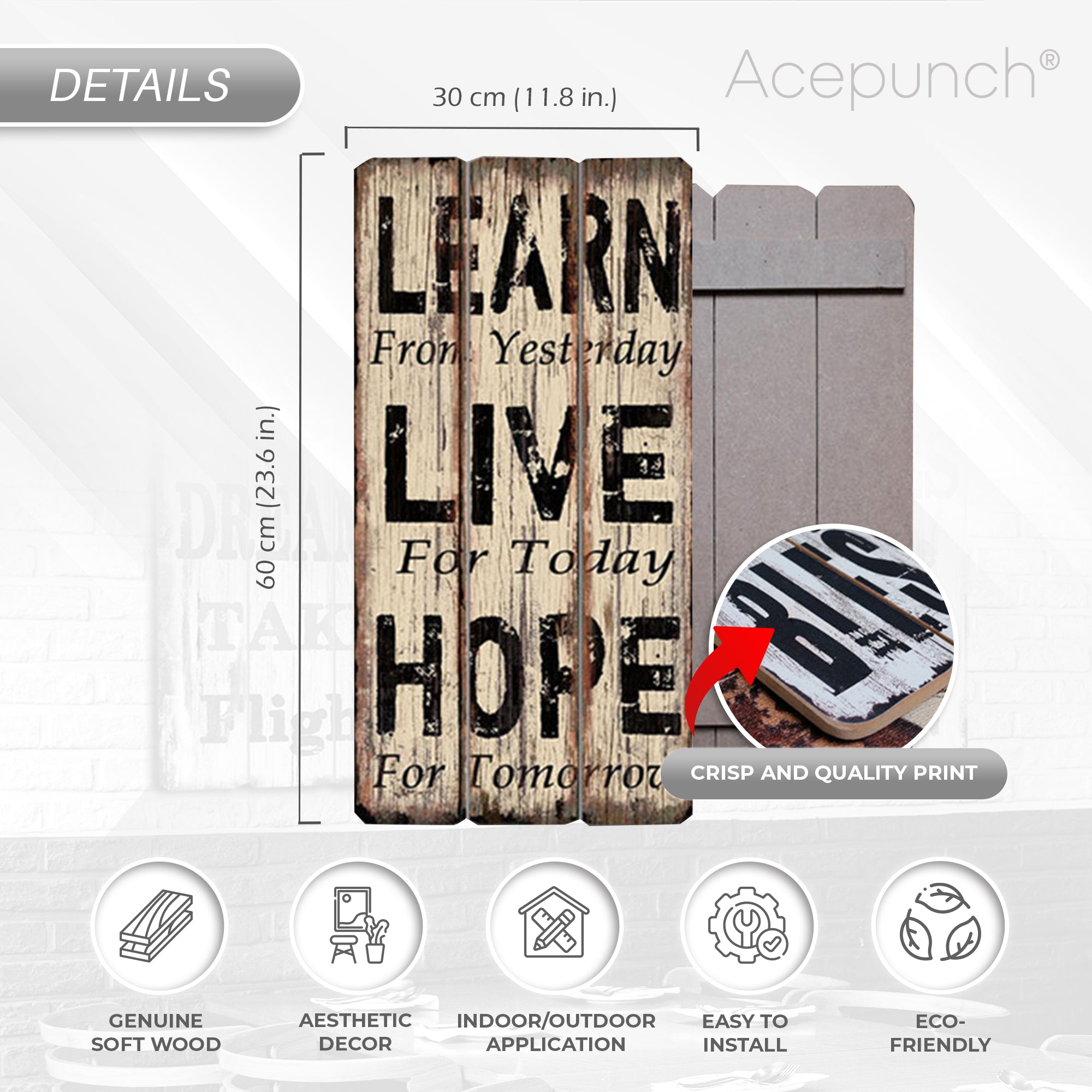 Acepunch Retro Hanging Wood Board Wall Art Decor Motivational Design - AP1386