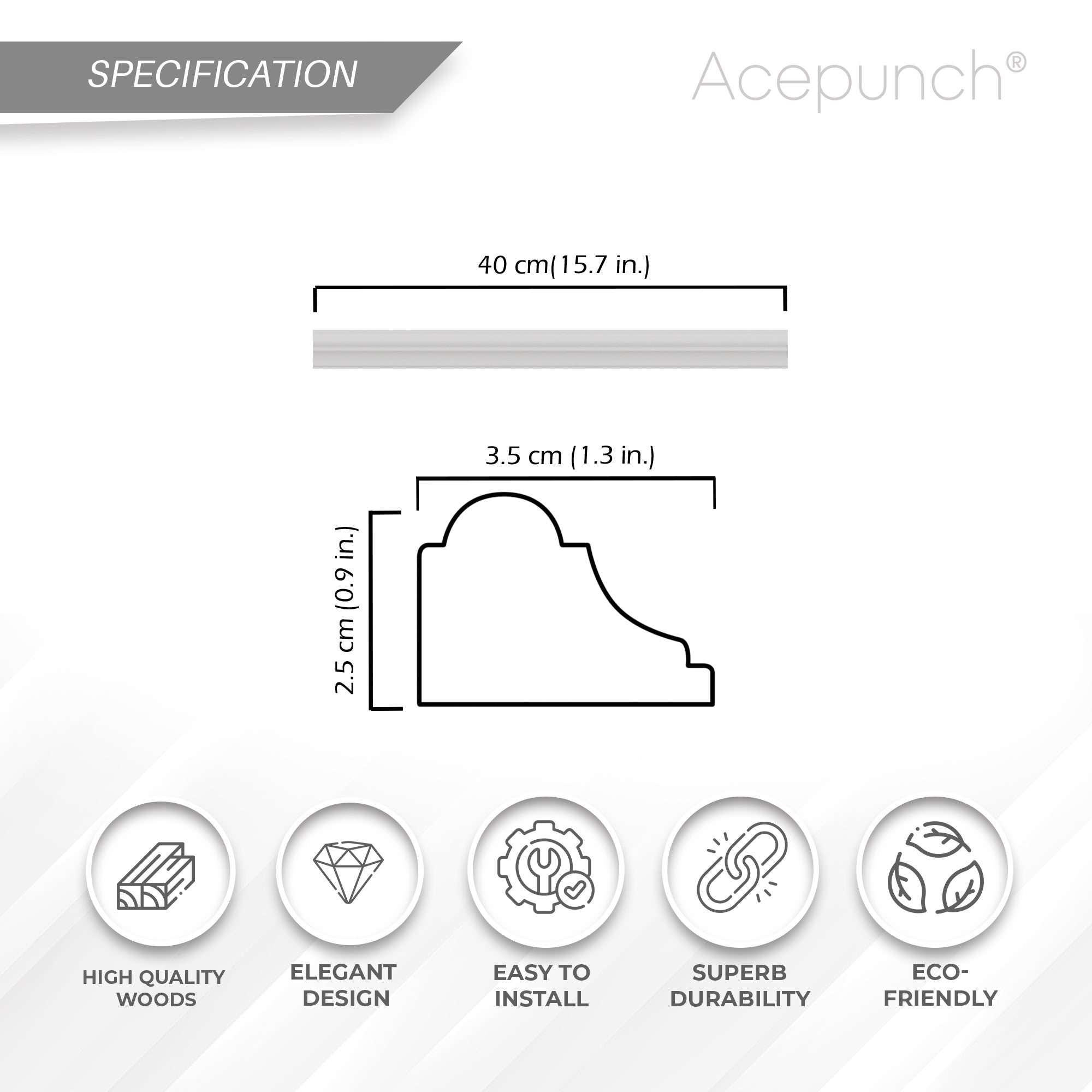 Acepunch Polished Wooden Wainscoting Panel Moulding AP1375