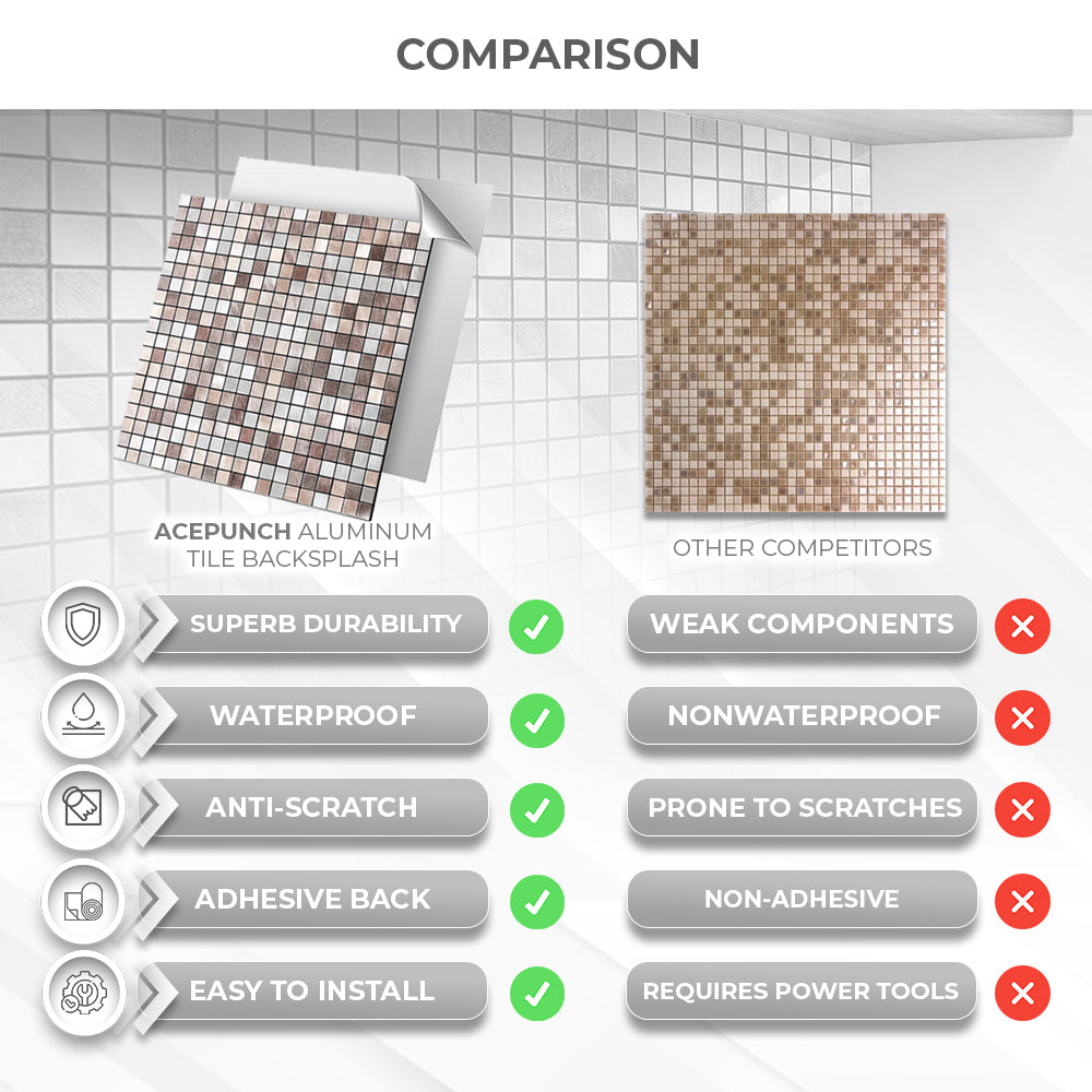 Acepunch Bronze Mosaic Adhesive Peel and Stick Aluminum Metal Tile Backsplash - AP1338