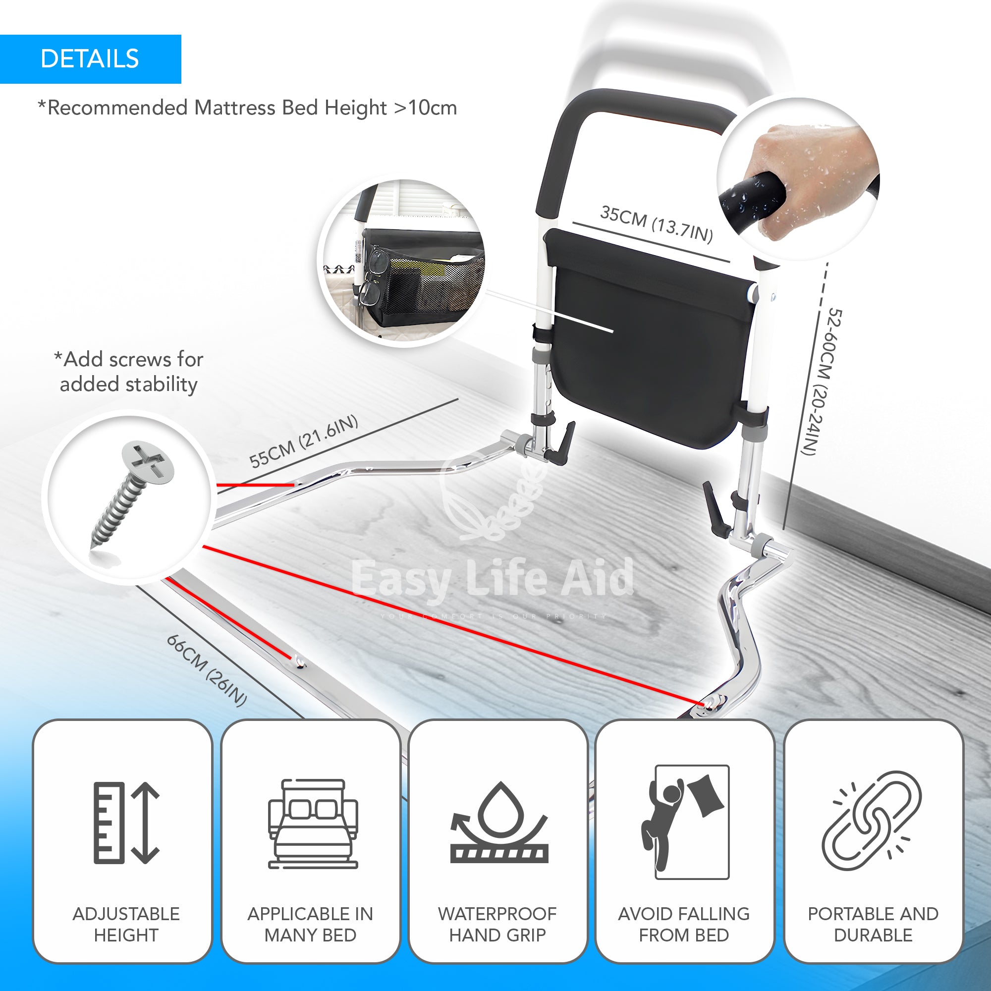 Convenient Portable Foldable Bedside Grab for Easy Mobility - MO30001