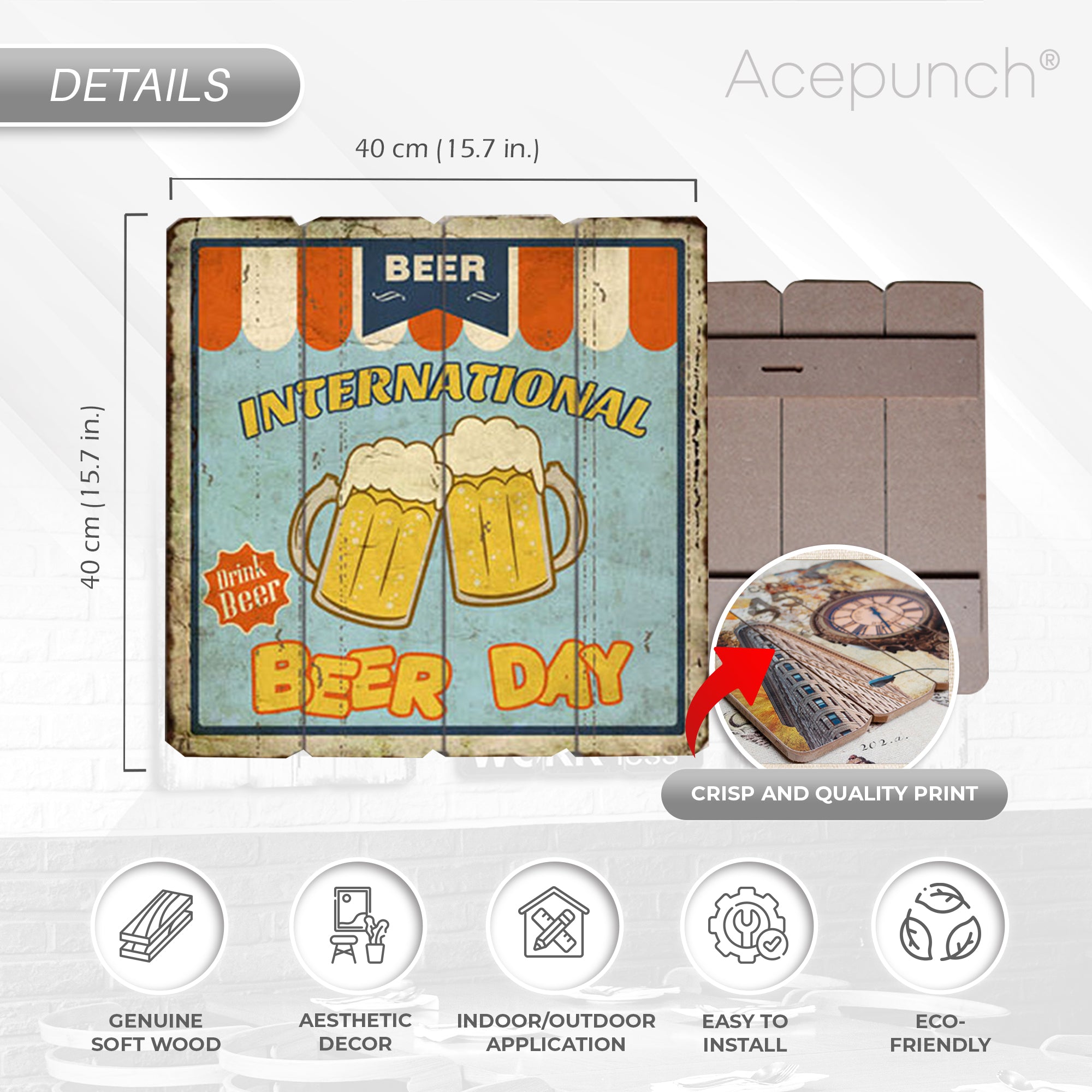 Acepunch Vintage Hanging Wood Board Wall Art Decor Bar Design - AP1387