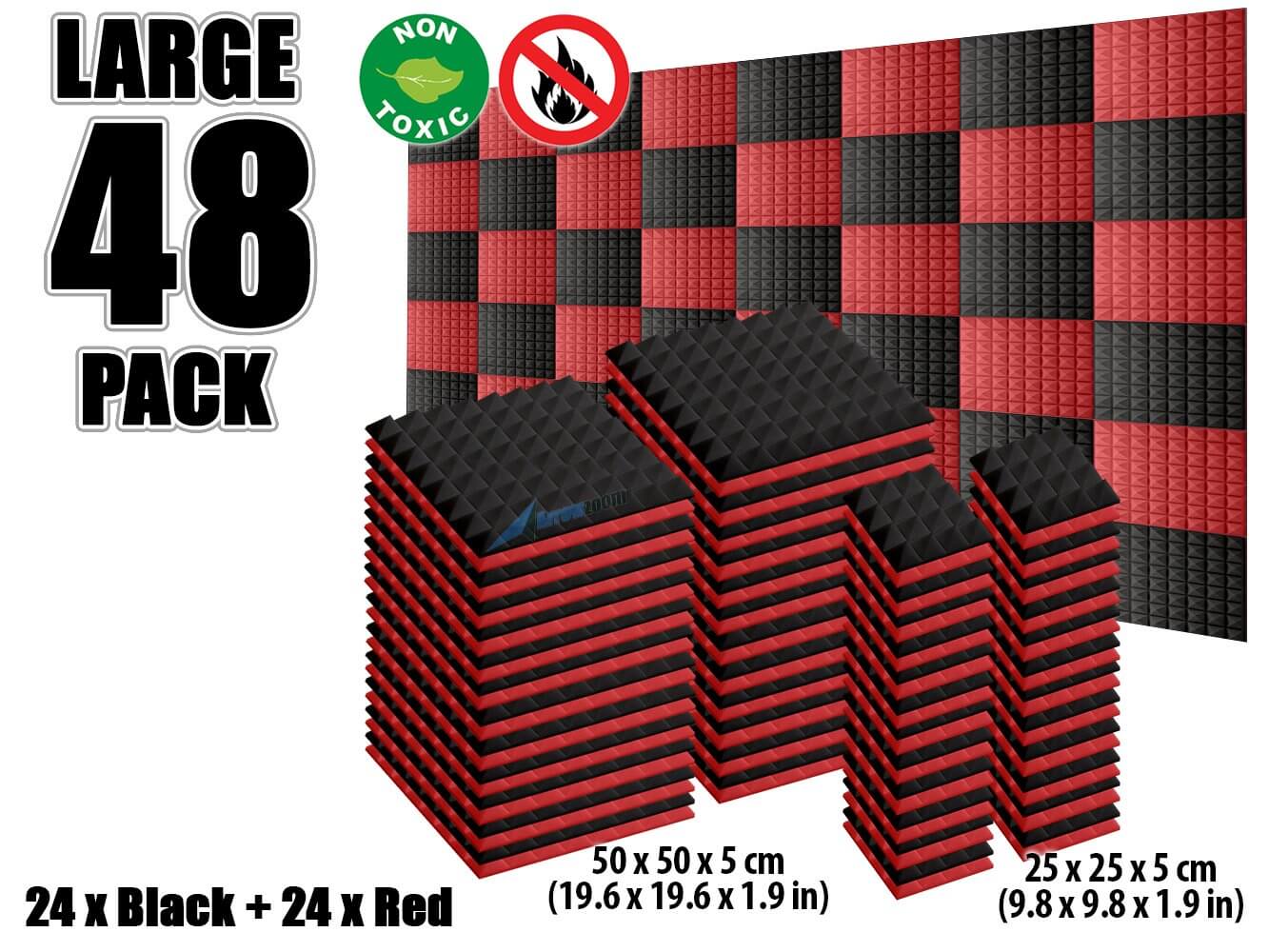 Arrowzoom Pyramid Series Acoustic Foam - Black x Red Bundle - KK1034 - Size: 48 Pieces