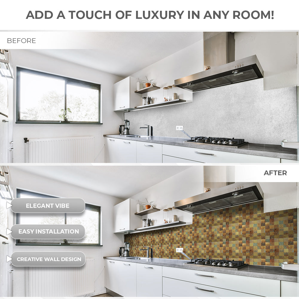 Acepunch Rustic Style Adhesive Peel and Stick Aluminum Metal Tile Backsplash - AP1341