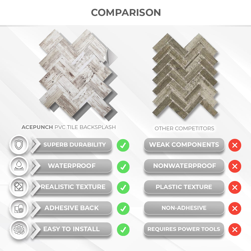 Acepunch M-Mosaic Old Wood Adhesive Peel and Stick PVC Tile Backsplash - AP1346