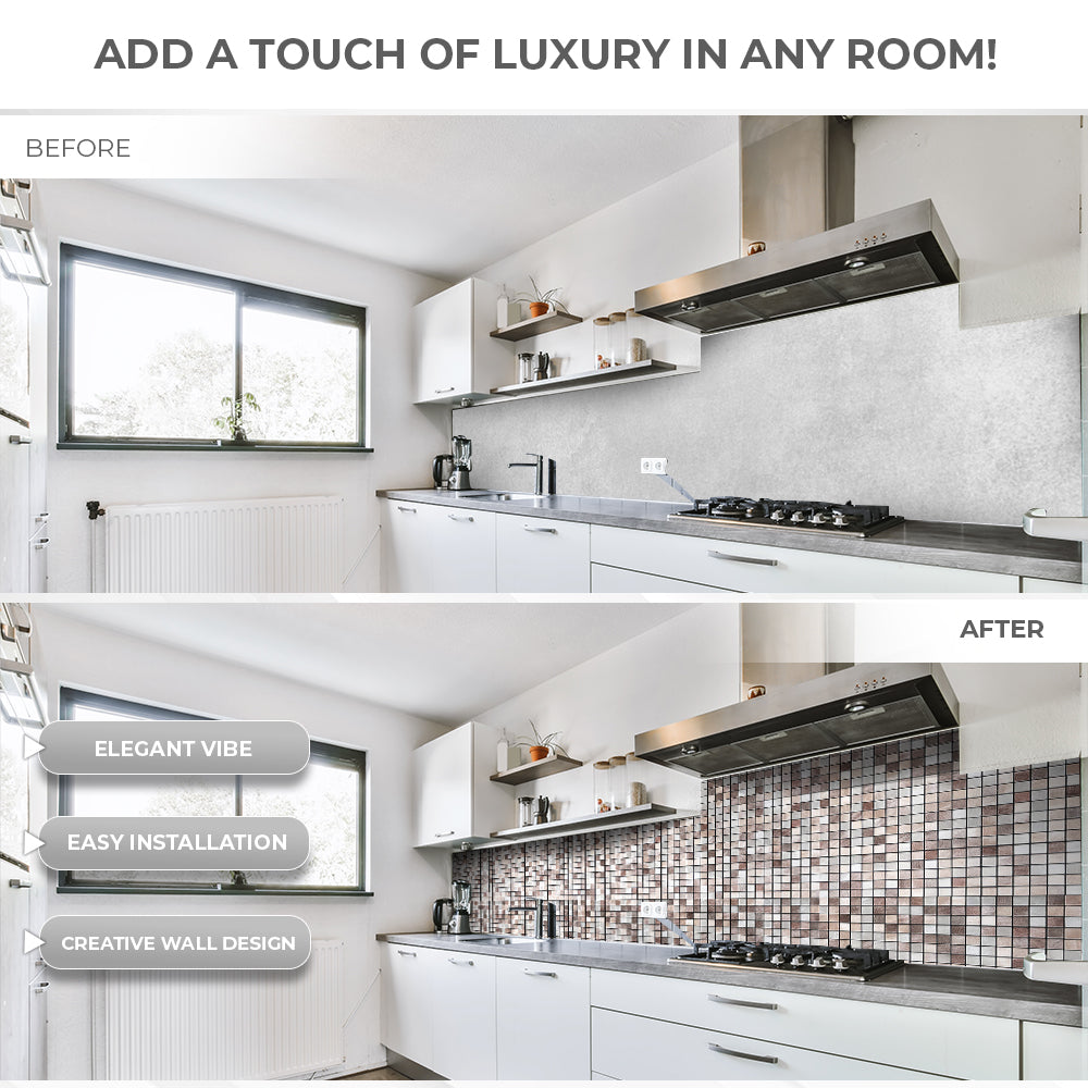Acepunch Bronze Mosaic Adhesive Peel and Stick Aluminum Metal Tile Backsplash - AP1338