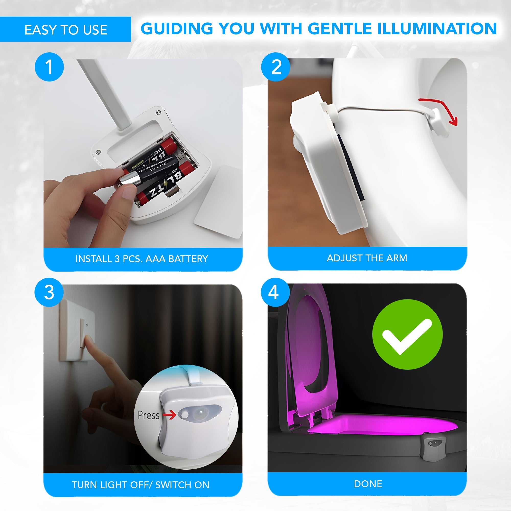 Ultra-Bright 16-Color Motion-Activated LED nightlight for Toilet Seat - MO30016