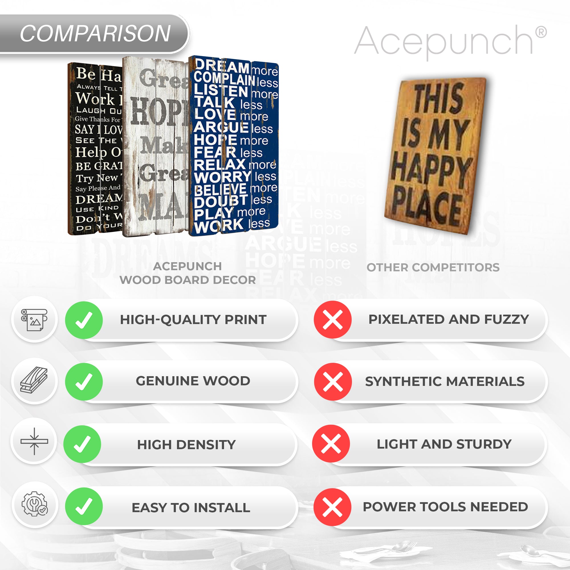 Acepunch Retro Hanging Wood Board Wall Art Decor Motivational Design - AP1386