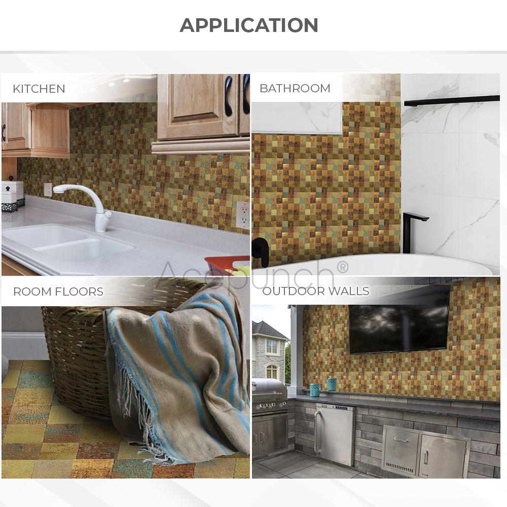 Acepunch Rustic Style Adhesive Peel and Stick Aluminum Metal Tile Backsplash - AP1341