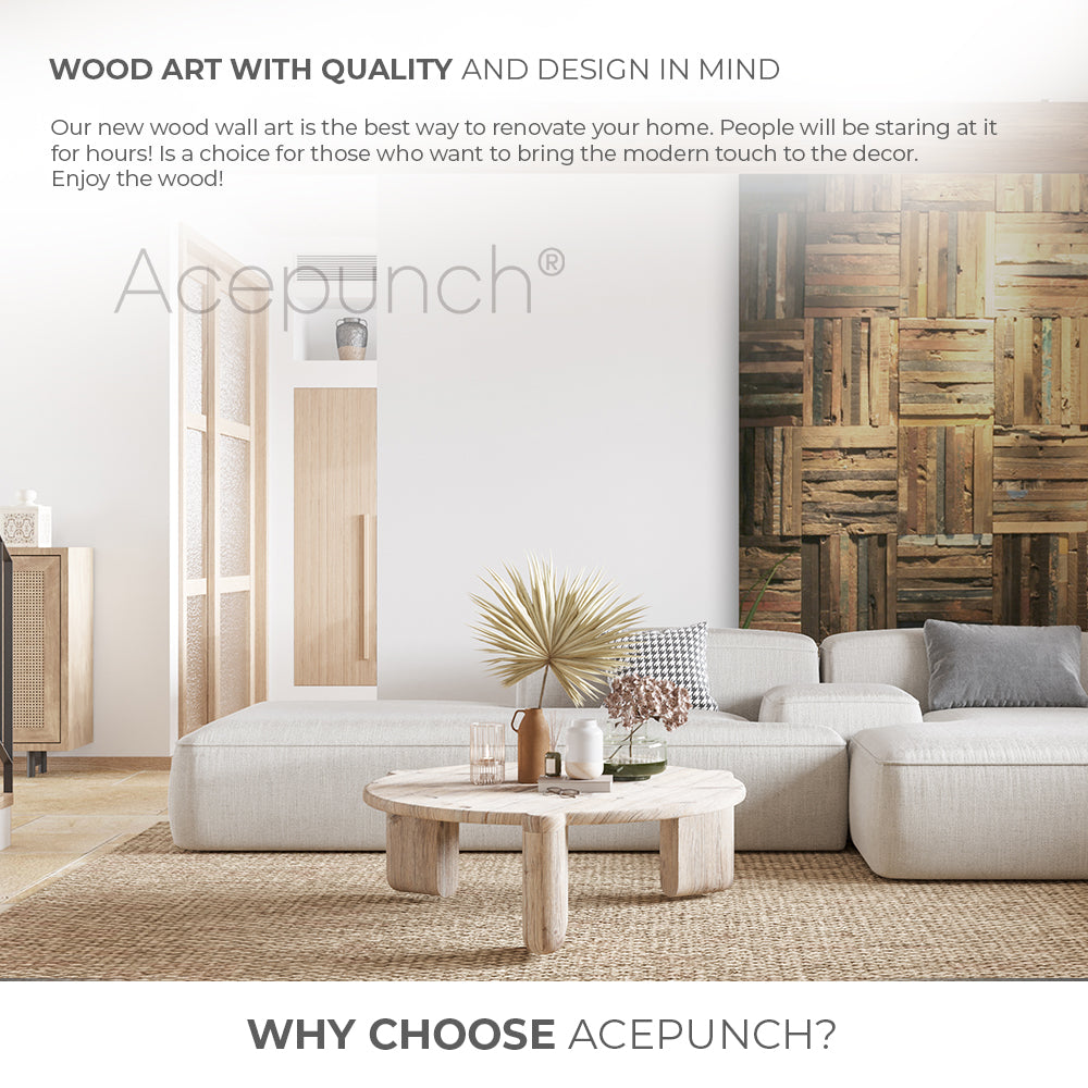 Acepunch Authentic Fine Solid Old Weathered Distressed Style Wood Wall Art Panel 30 x 30cm (12 x 12in) AP1236