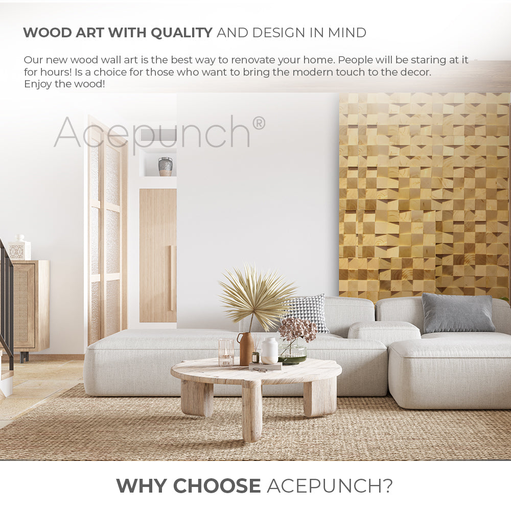 Acepunch Genuine 3D Geometric Style Wooden Wall Art Panel 30 x 30cm (12 x 12in) AP1234