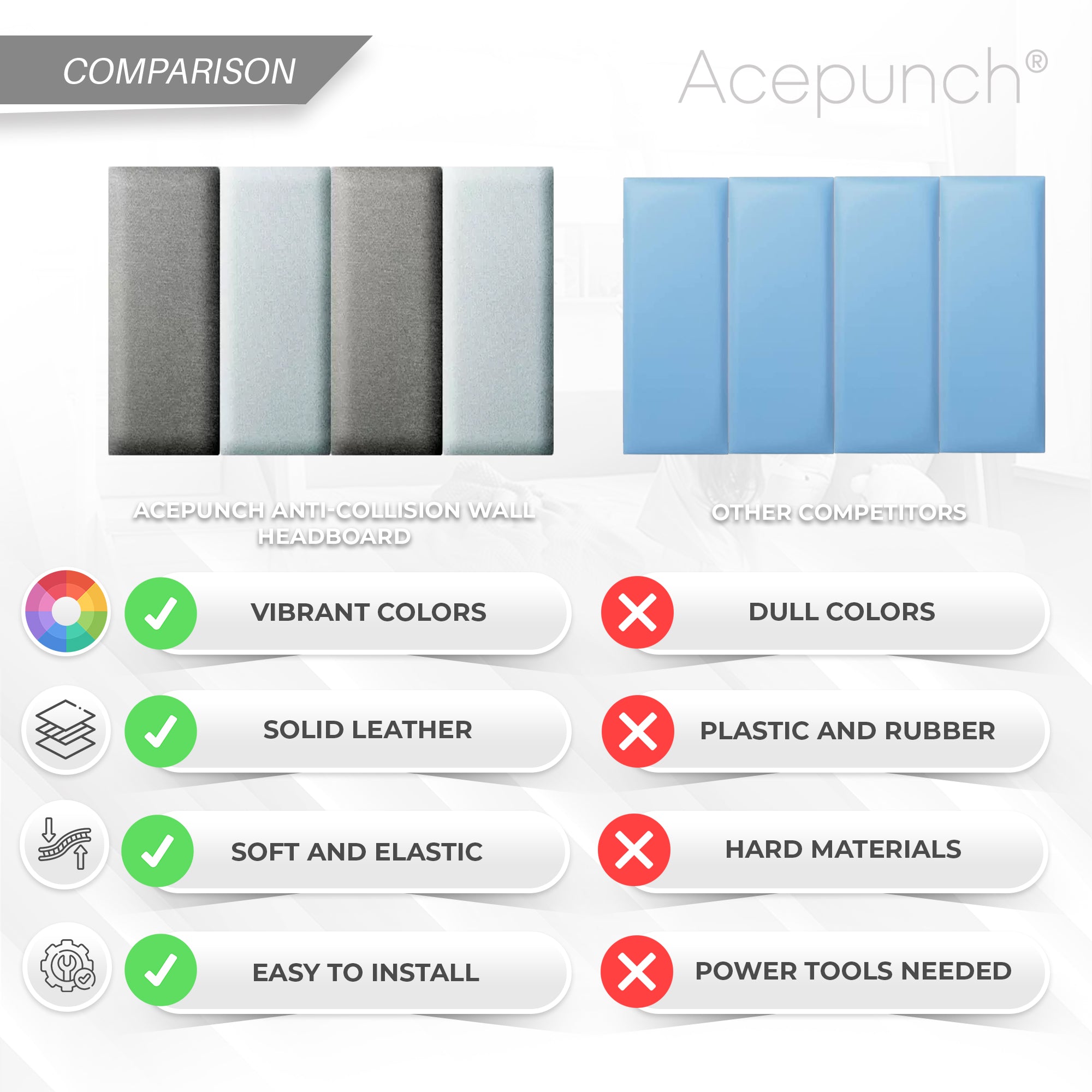 Acepunch Color Combination Luxury Leather Fabric Cotton Wall Anti Collision Headboard - AP1367