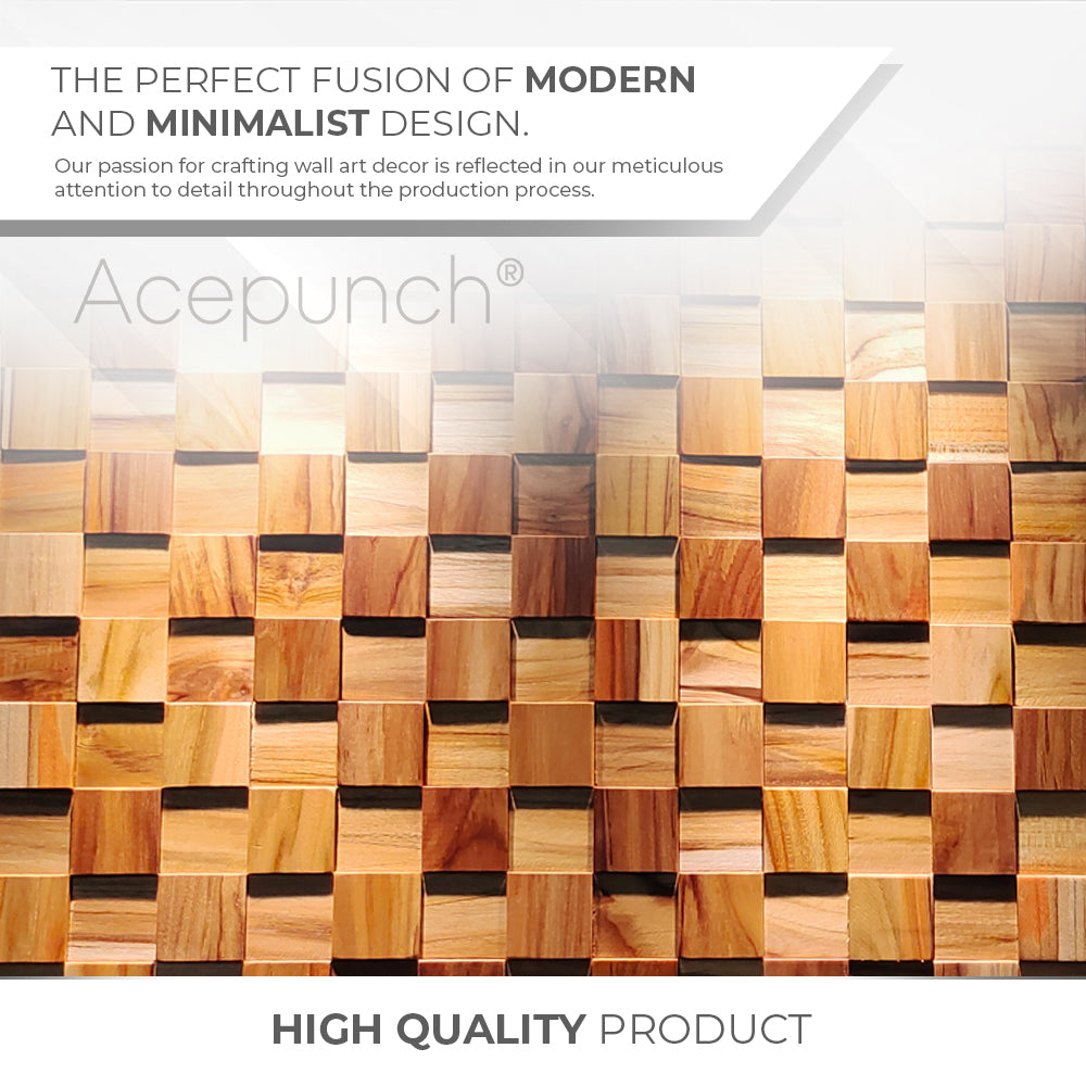 Acepunch Refined Elegance Handcrafted Walnut Mosaic Panel 30 x 30cm (12 x 12in) - AP1363