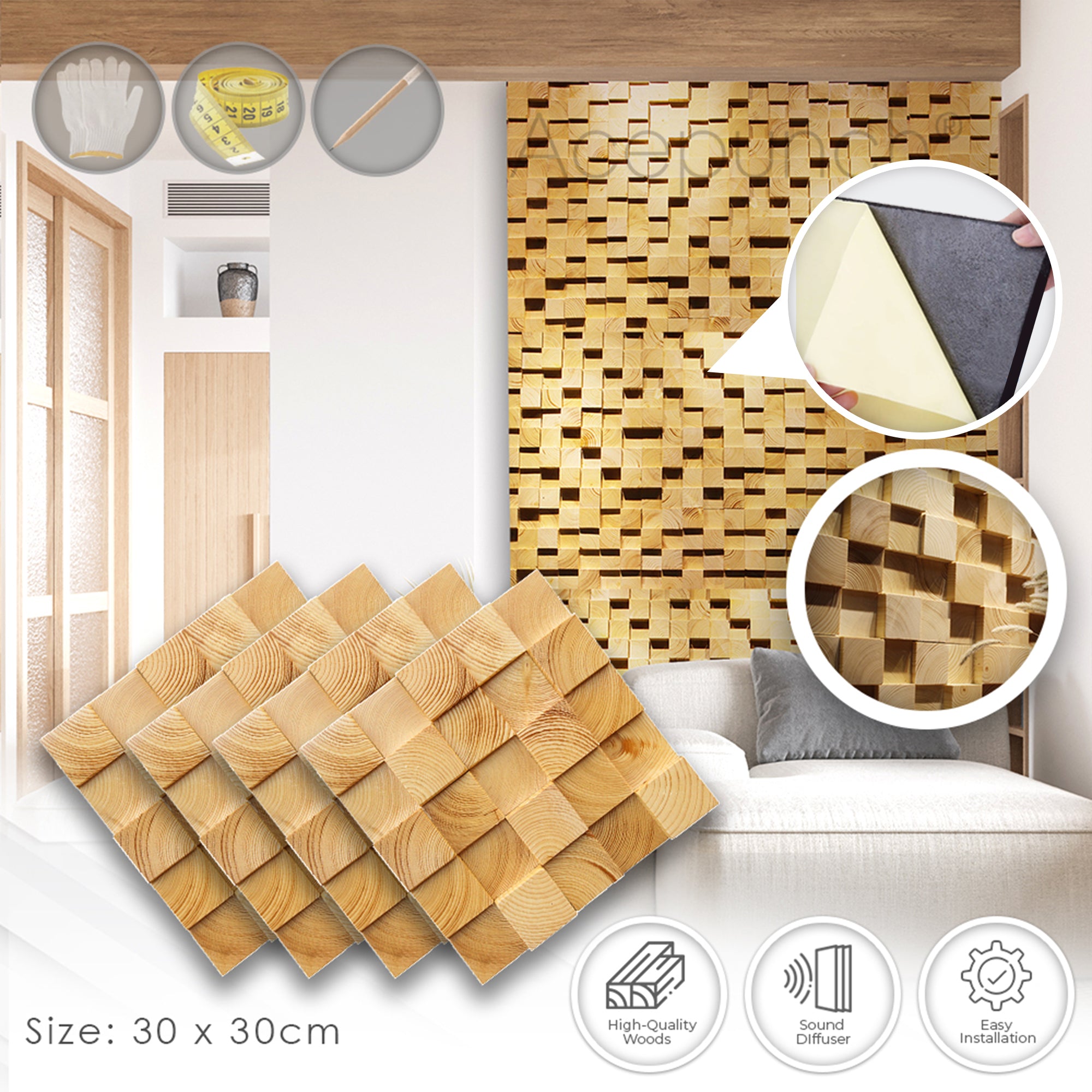 Acepunch Artistic 3D Mosaic Premium Wood Wall Art Panel  30 x 30cm (12 x 12in) AP1254