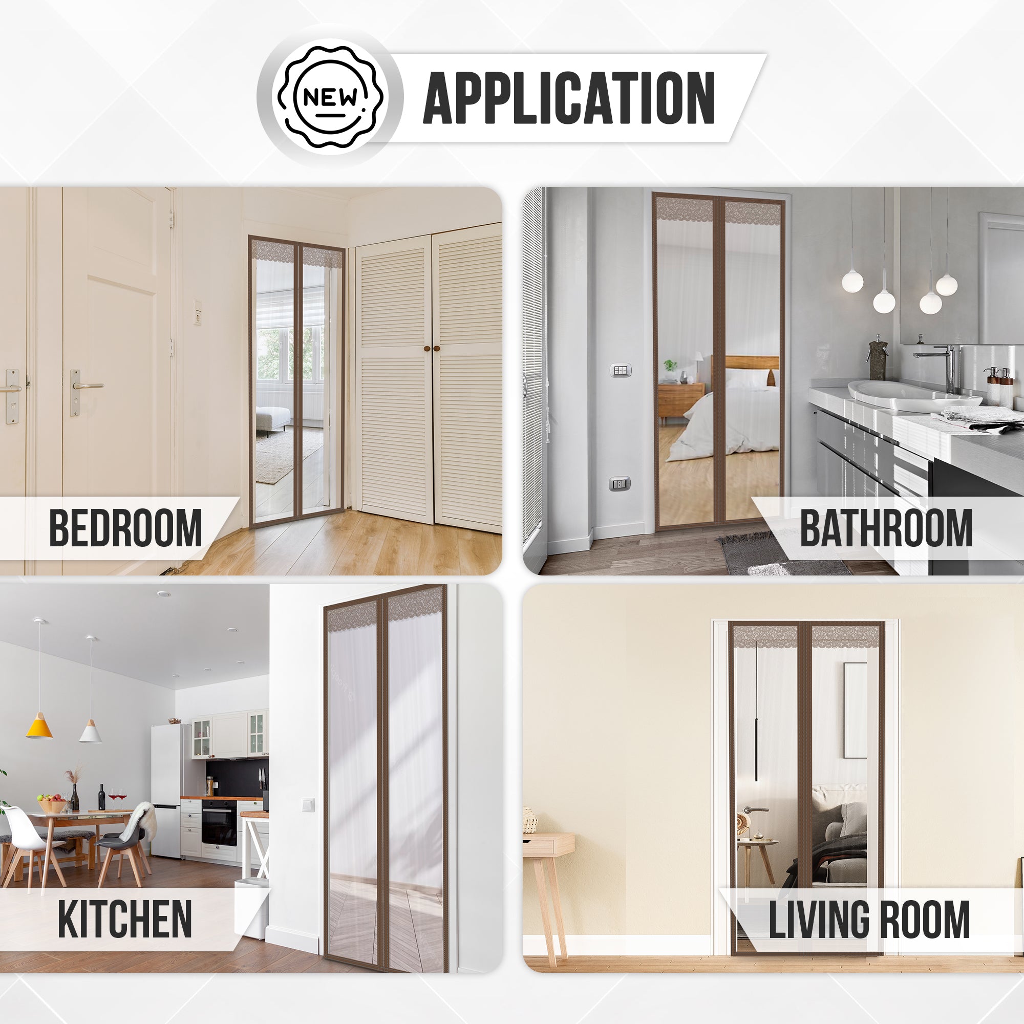 Acepunch Easy DIY Magnetic Indoor/Outdoor PVC Strip Transparent Curtain Screen Door Brown KK1326