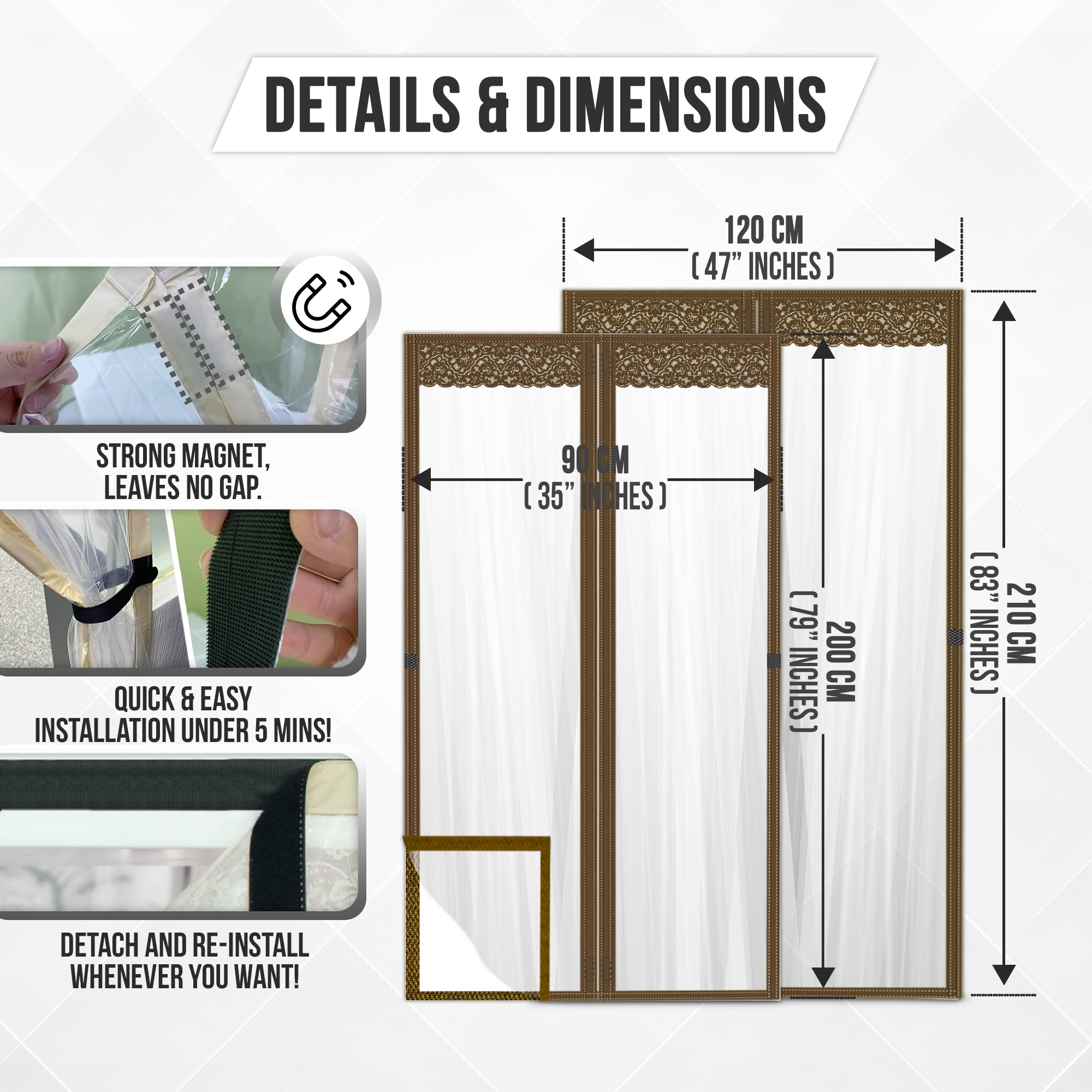 Acepunch Easy DIY Magnetic Indoor/Outdoor PVC Strip Transparent Curtain Screen Door Brown KK1326